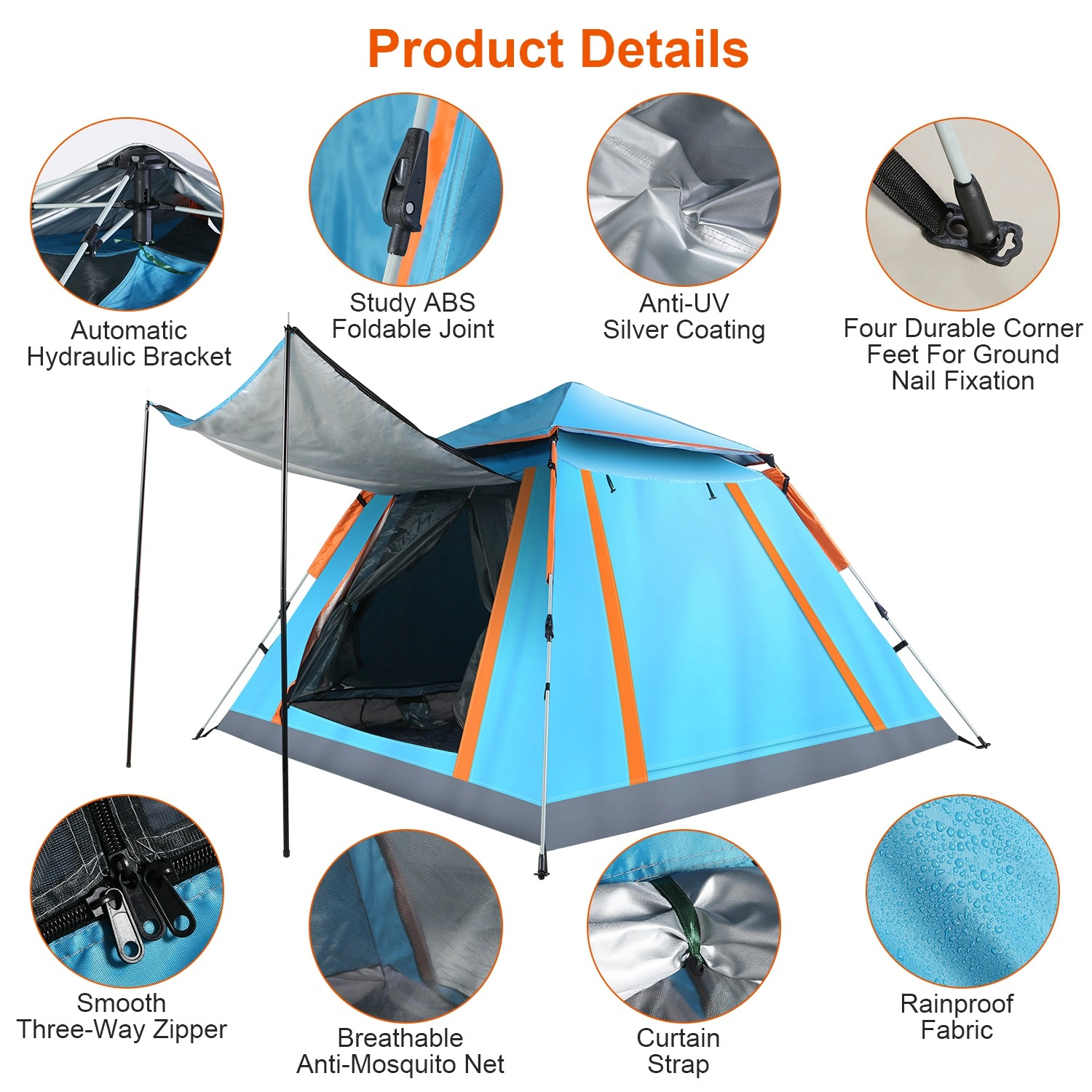 4-5 Person Pop-Up Camping Tent, Instant Setup Family Tent with 2 Mosquito Nets Windows, Portable for Hiking, Backpacking & Outdoor Adventures, Waterproof & Windproof--Blue view 2