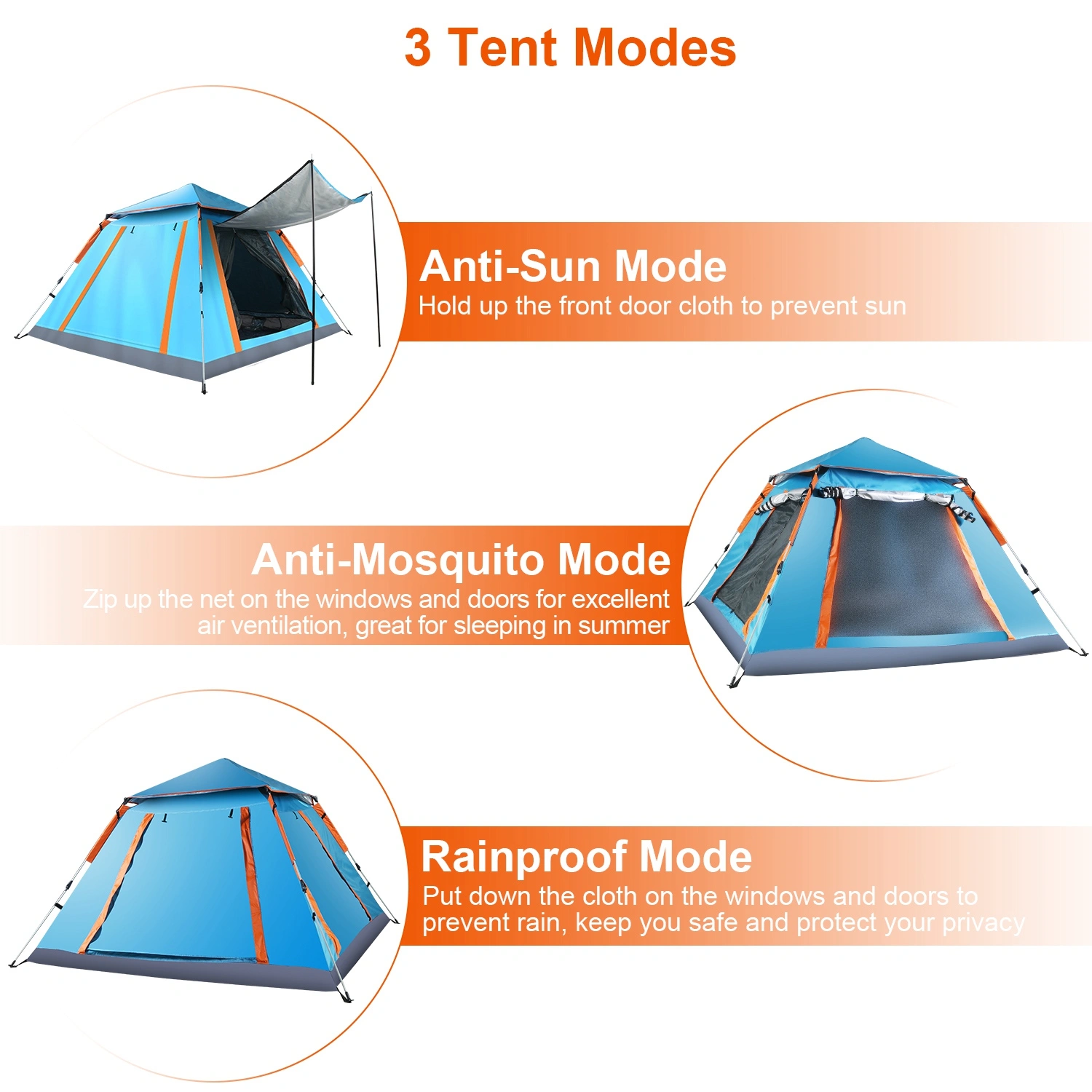 4-5 Person Pop-Up Camping Tent, Instant Setup Family Tent with 2 Mosquito Nets Windows, Portable for Hiking, Backpacking & Outdoor Adventures, Waterproof & Windproof--Blue view 7