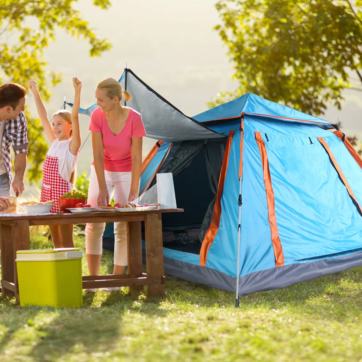 4-5 Person Pop-Up Camping Tent, Instant Setup Family Tent with 2 Mosquito Nets Windows, Portable for Hiking, Backpacking & Outdoor Adventures, Waterproof & Windproof--Blue view 8