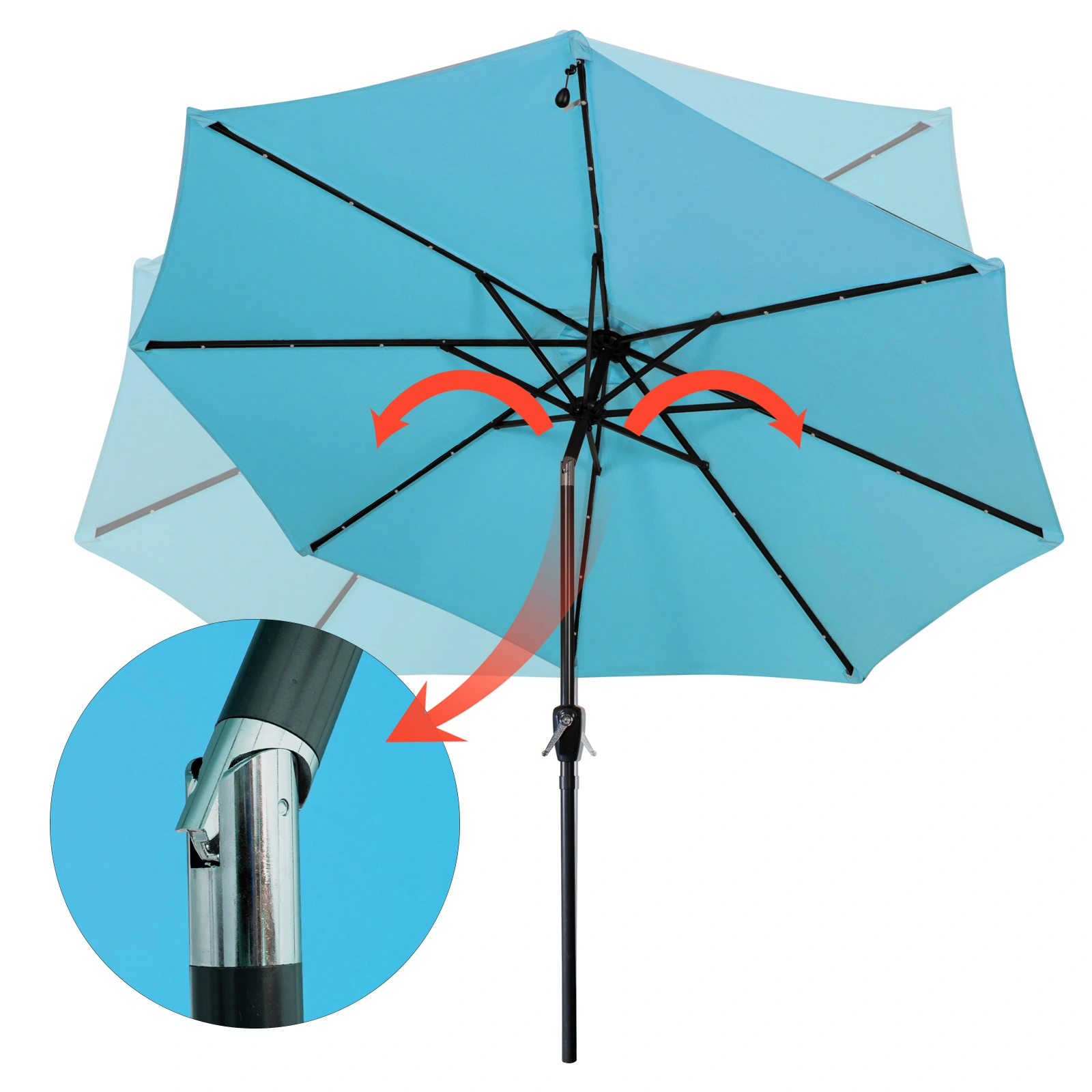 7M Solar Garden Parasol with LED Lights, UV Protection Patio Umbrella, 8 Ribs Crank Tilt Outdoor Sunshade Canopy for Deck Patio Balcony view 3