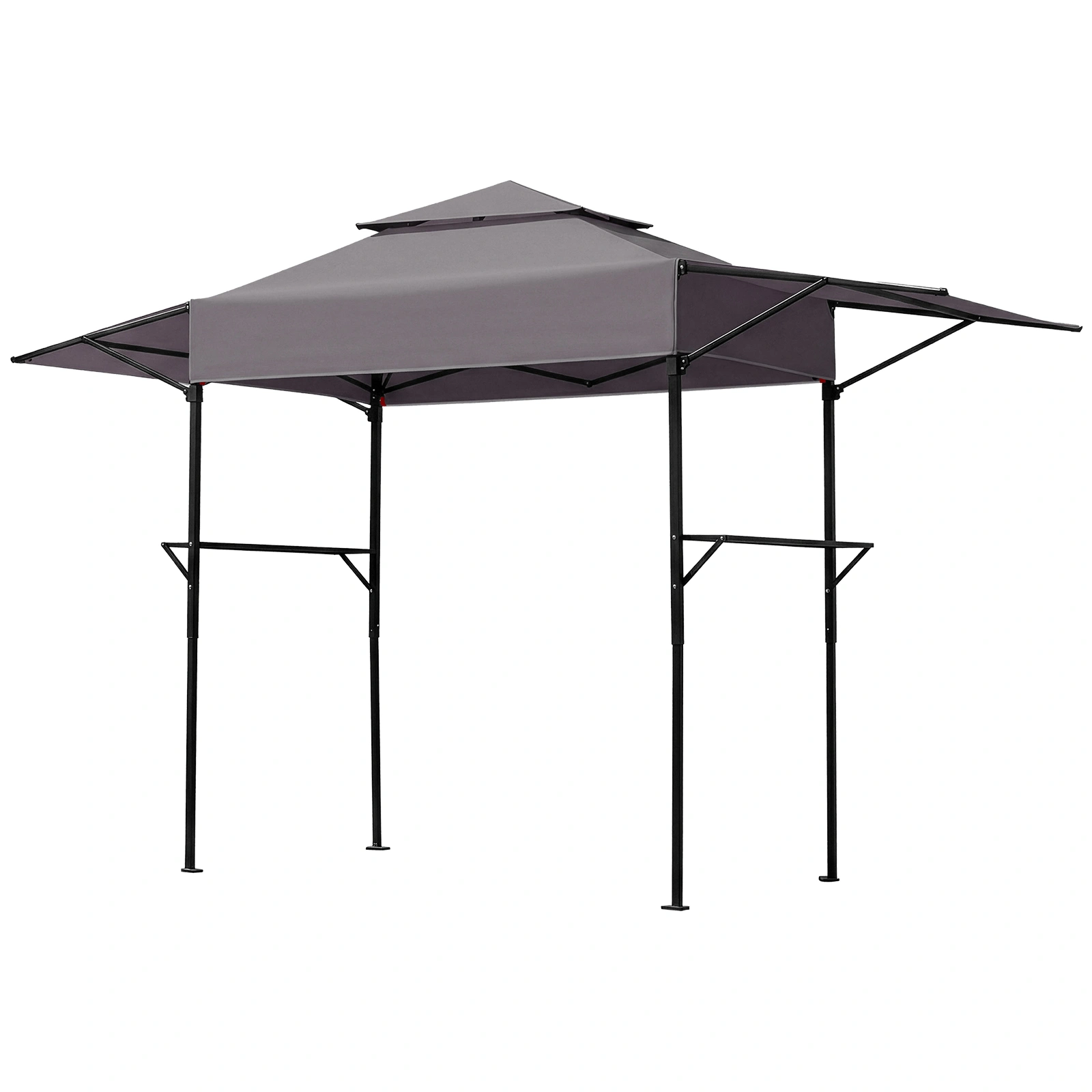 3.3x12.5FT Double Top Grill Gazebo, Dark Gray Polyester BBQ Canopy with Adjustable Side Sunshades, Black Powder Coated Folding Frame, Mesh Trays & Carry Bag view 3