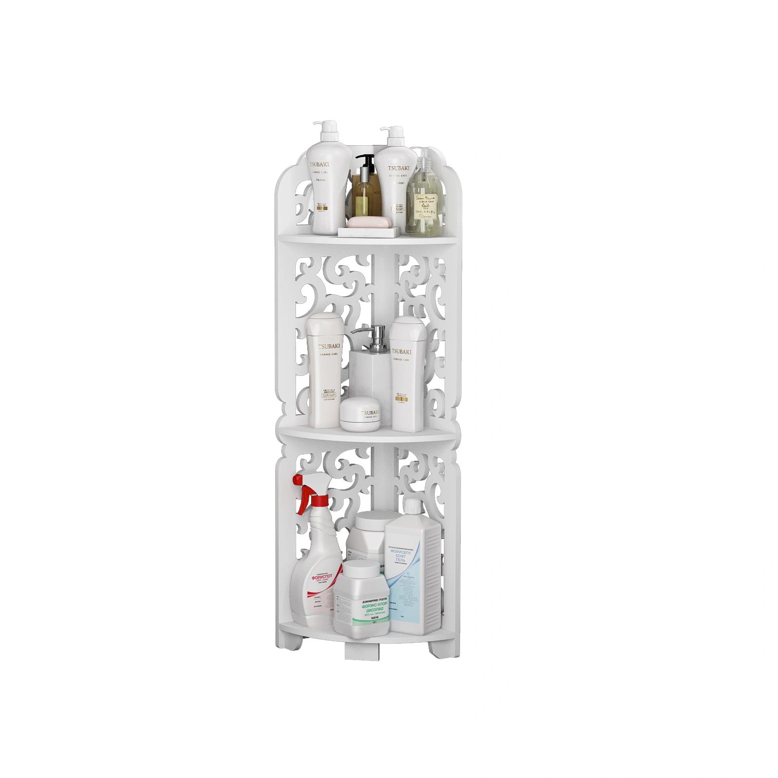 3 Tier White Wooden Corner Shelf, Bathroom Storage Organizer Rack, Home Decor Entryway Display Unit view 2