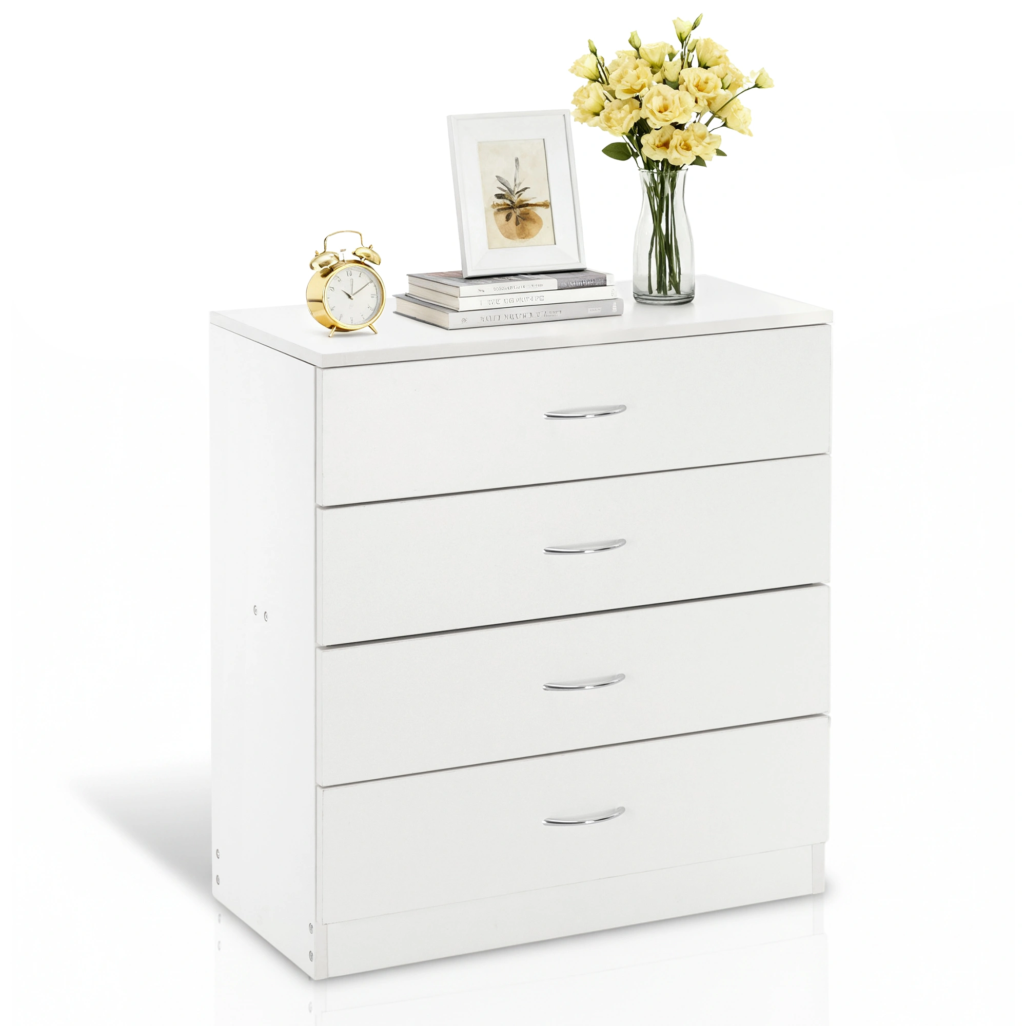 MDF Wood Simple 4-Drawer Dresser White view 16