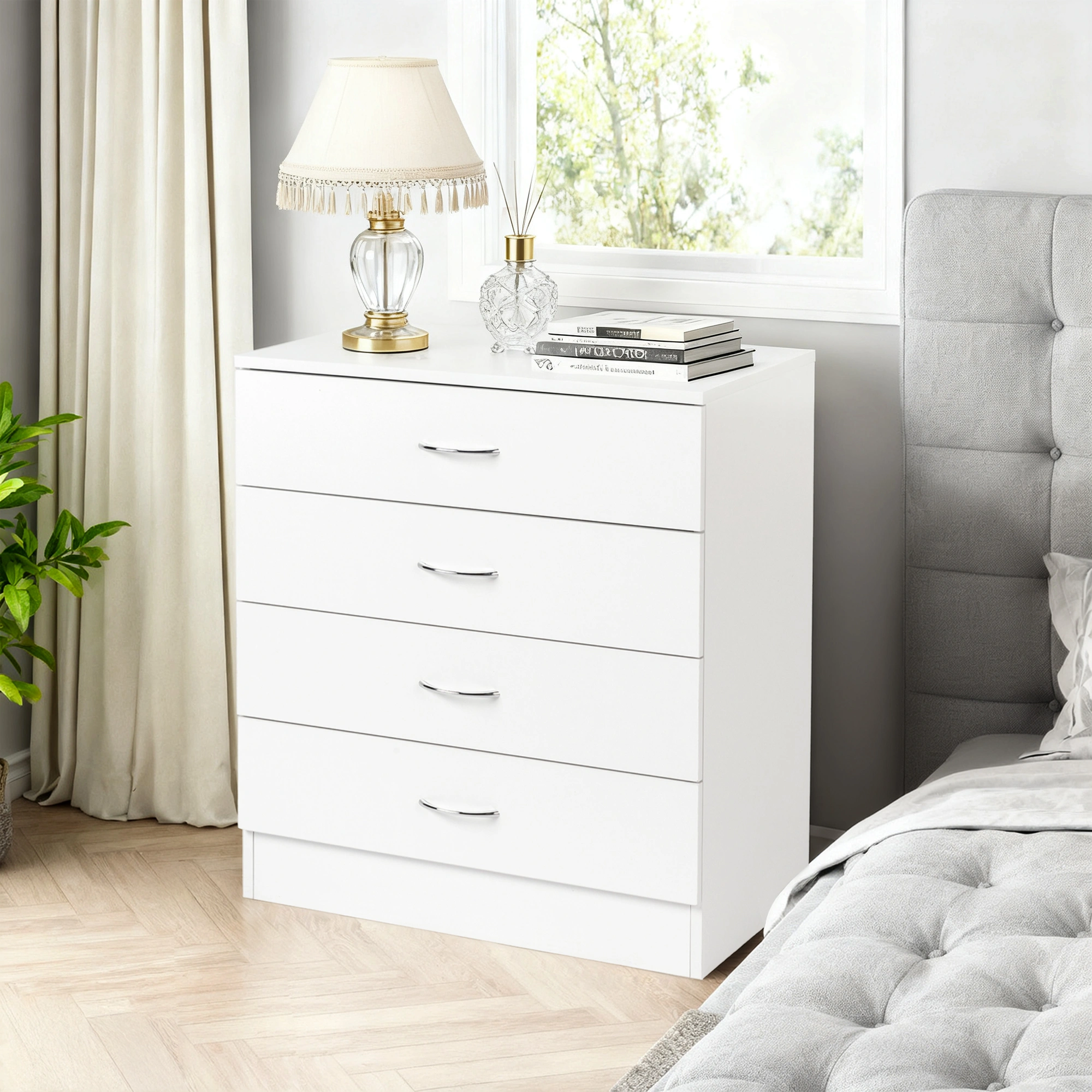 MDF Wood Simple 4-Drawer Dresser White view 22