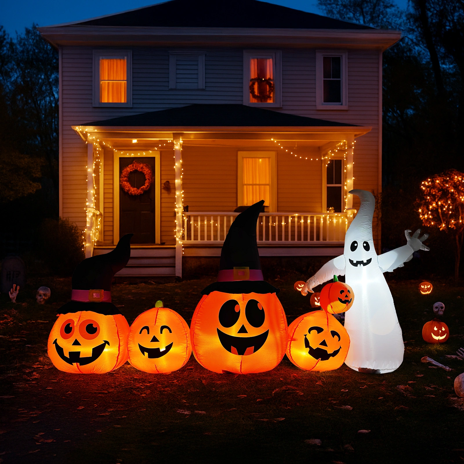 8FT Halloween Inflatable Pumpkins and Ghost Yard Decoration, Outdoor Indoor Blow Up Decor with Built-in LED Lights, Lawn Garden Haunted Display view 11