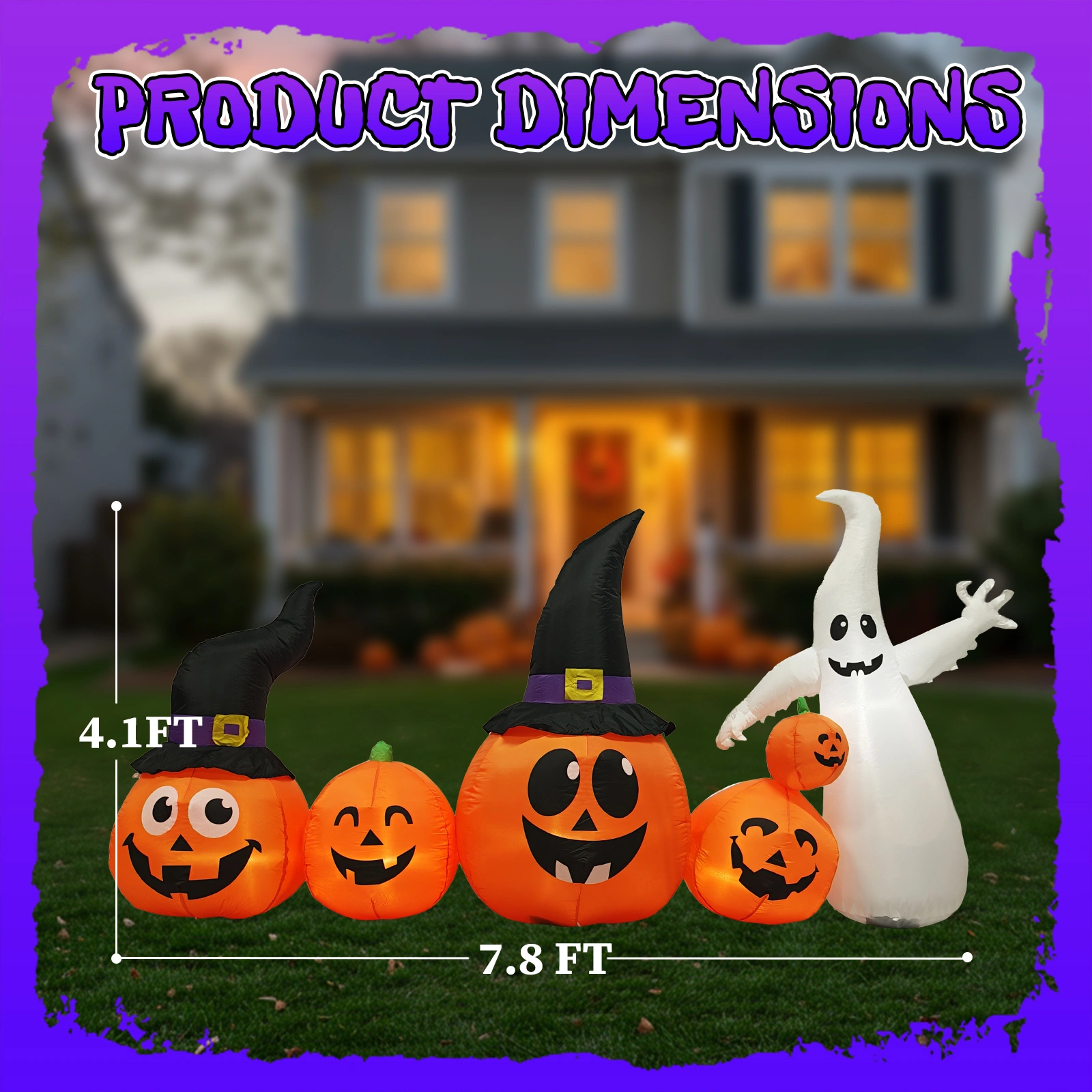 8FT Halloween Inflatable Pumpkins and Ghost Yard Decoration, Outdoor Indoor Blow Up Decor with Built-in LED Lights, Lawn Garden Haunted Display view 6