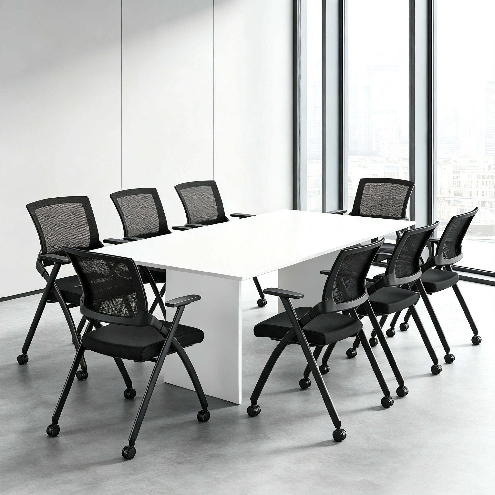2 Pack Stackable Conference Room Chairs with Wheels, Folding Office Chair with Rebound Back, Padded Seat for Training Room, Guest, Reception, Event, Capacity 350lbs, Black view 10
