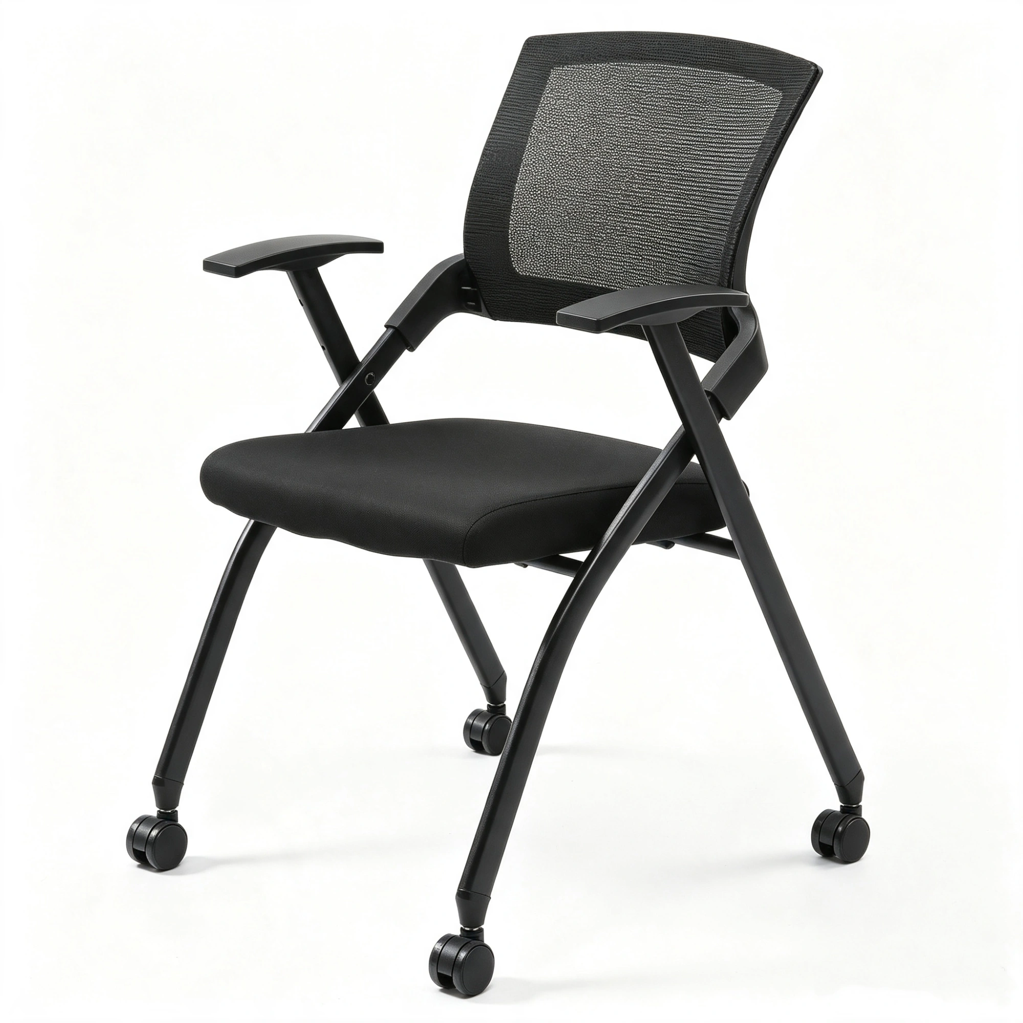 2 Pack Stackable Conference Room Chairs with Wheels, Folding Office Chair with Rebound Back, Padded Seat for Training Room, Guest, Reception, Event, Capacity 350lbs, Black view 8