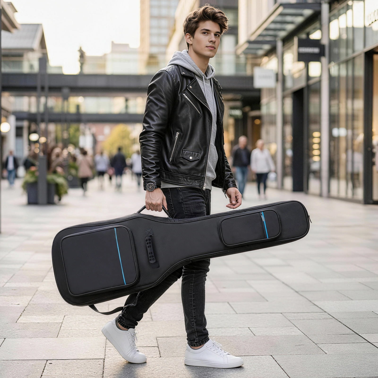 600D Oxford Cloth Electric Bass Guitar Bag Black With Blue Line view 10