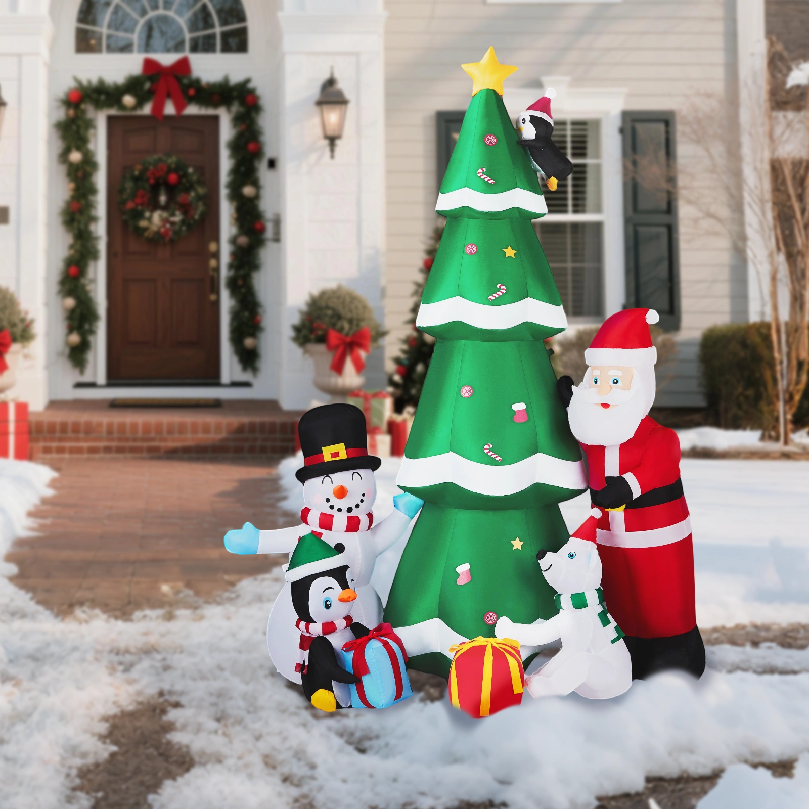 7.5FT Lighted Christmas Inflatable Decoration, Inflatable Christmas Tree with Santa and Snowman, Funny Blow Up Yard Decorations with Built-in LED Lights for Holiday Party Front Yard Lawn Garden Decor view 10