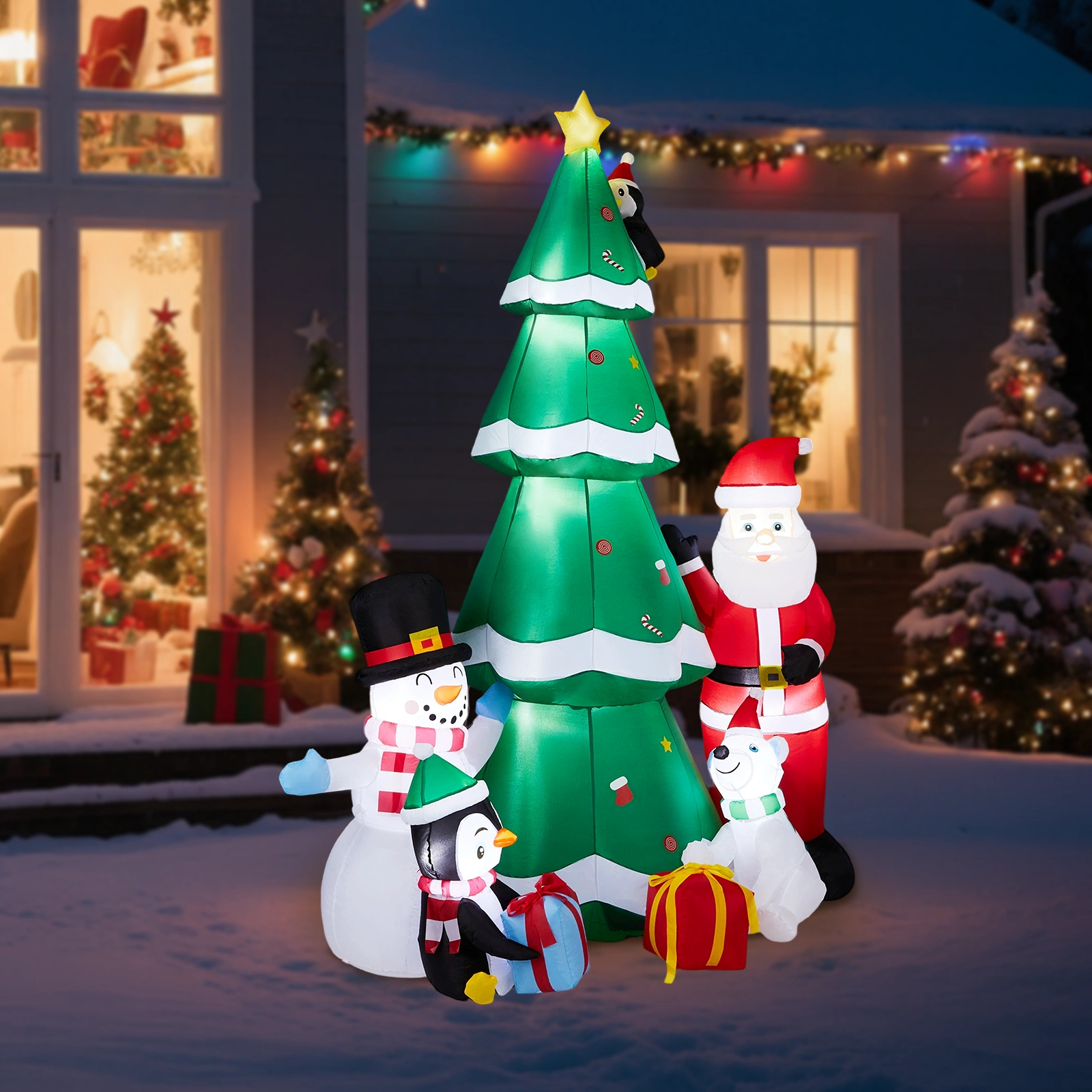 7.5FT Lighted Christmas Inflatable Decoration, Inflatable Christmas Tree with Santa and Snowman, Funny Blow Up Yard Decorations with Built-in LED Lights for Holiday Party Front Yard Lawn Garden Decor view 11