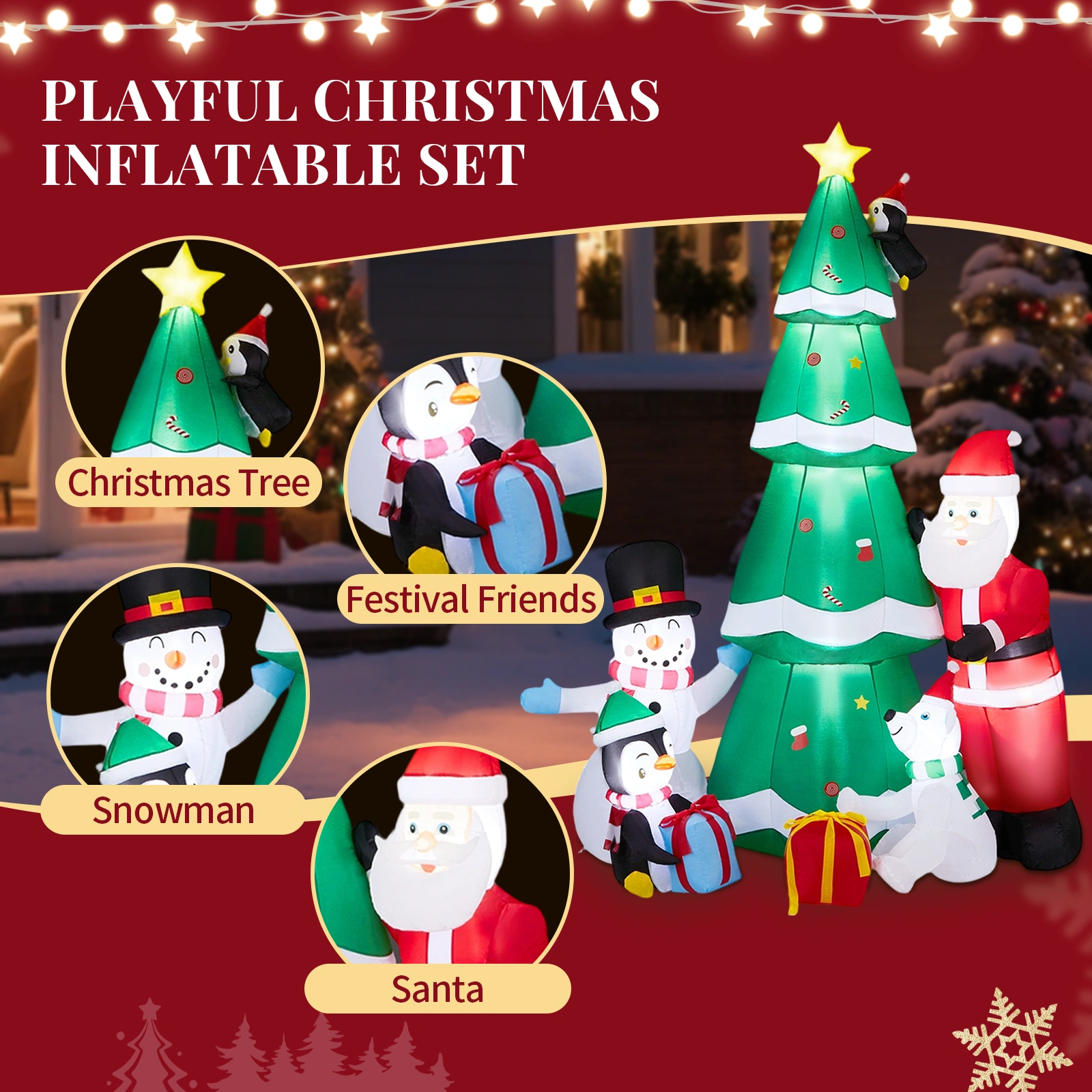 7.5FT Lighted Christmas Inflatable Decoration, Inflatable Christmas Tree with Santa and Snowman, Funny Blow Up Yard Decorations with Built-in LED Lights for Holiday Party Front Yard Lawn Garden Decor view 13