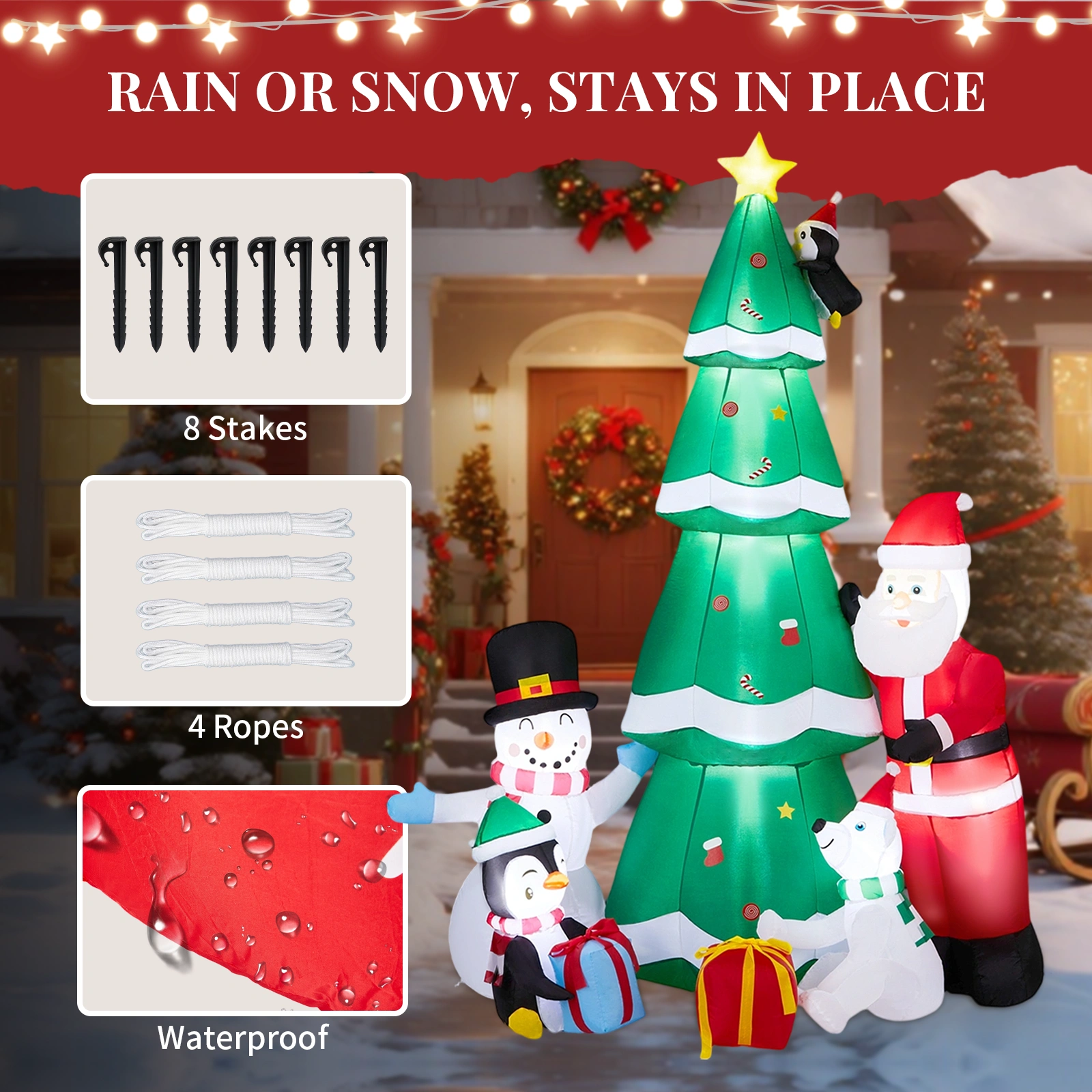 7.5FT Lighted Christmas Inflatable Decoration, Inflatable Christmas Tree with Santa and Snowman, Funny Blow Up Yard Decorations with Built-in LED Lights for Holiday Party Front Yard Lawn Garden Decor view 7