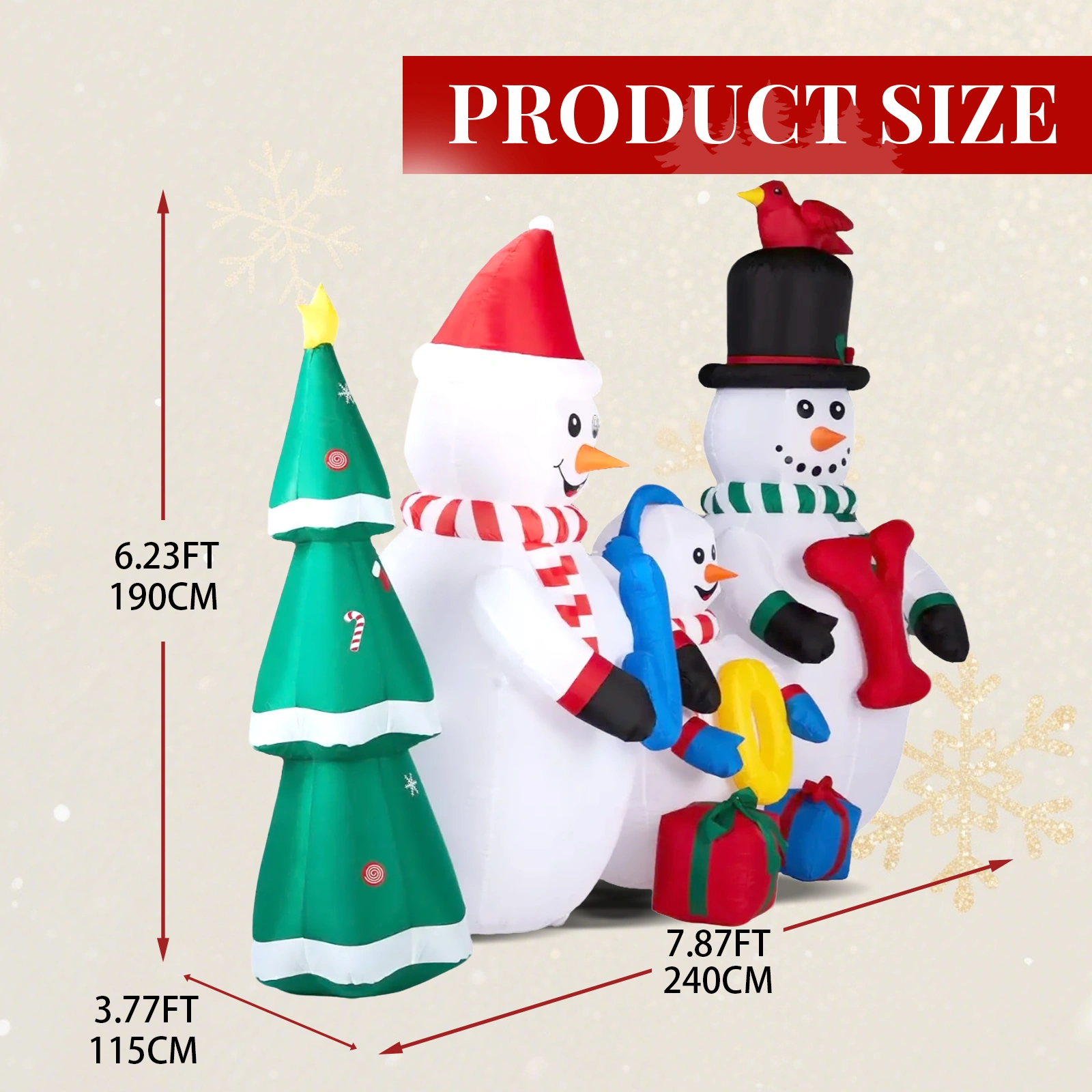 4M LED Lighted Inflatable Snowman Family with JOY & Xmas Tree Christmas Yard Decoration, Blow Up Holiday Lawn Decor for Front Yard, Party view 5