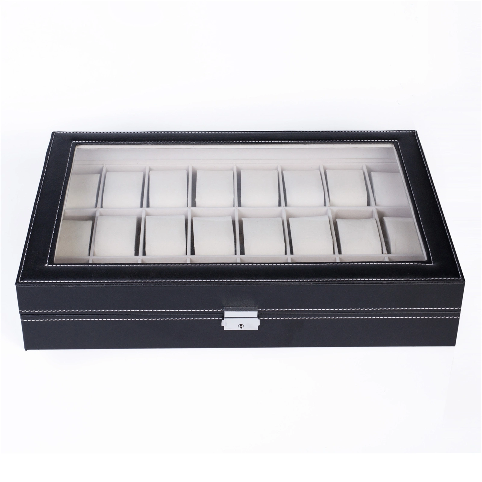 24 Compartments Top-level Opening Style Leather Watch Collection Box Black view 3