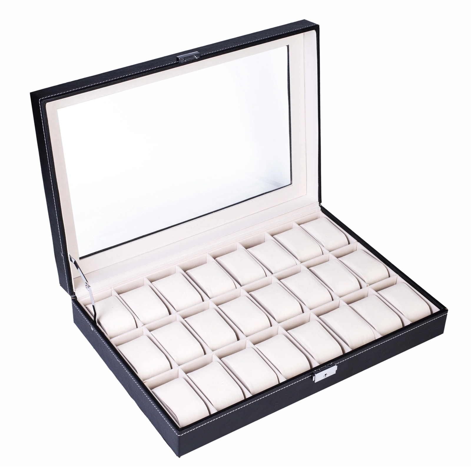 24 Compartments Top-level Opening Style Leather Watch Collection Box Black view 6