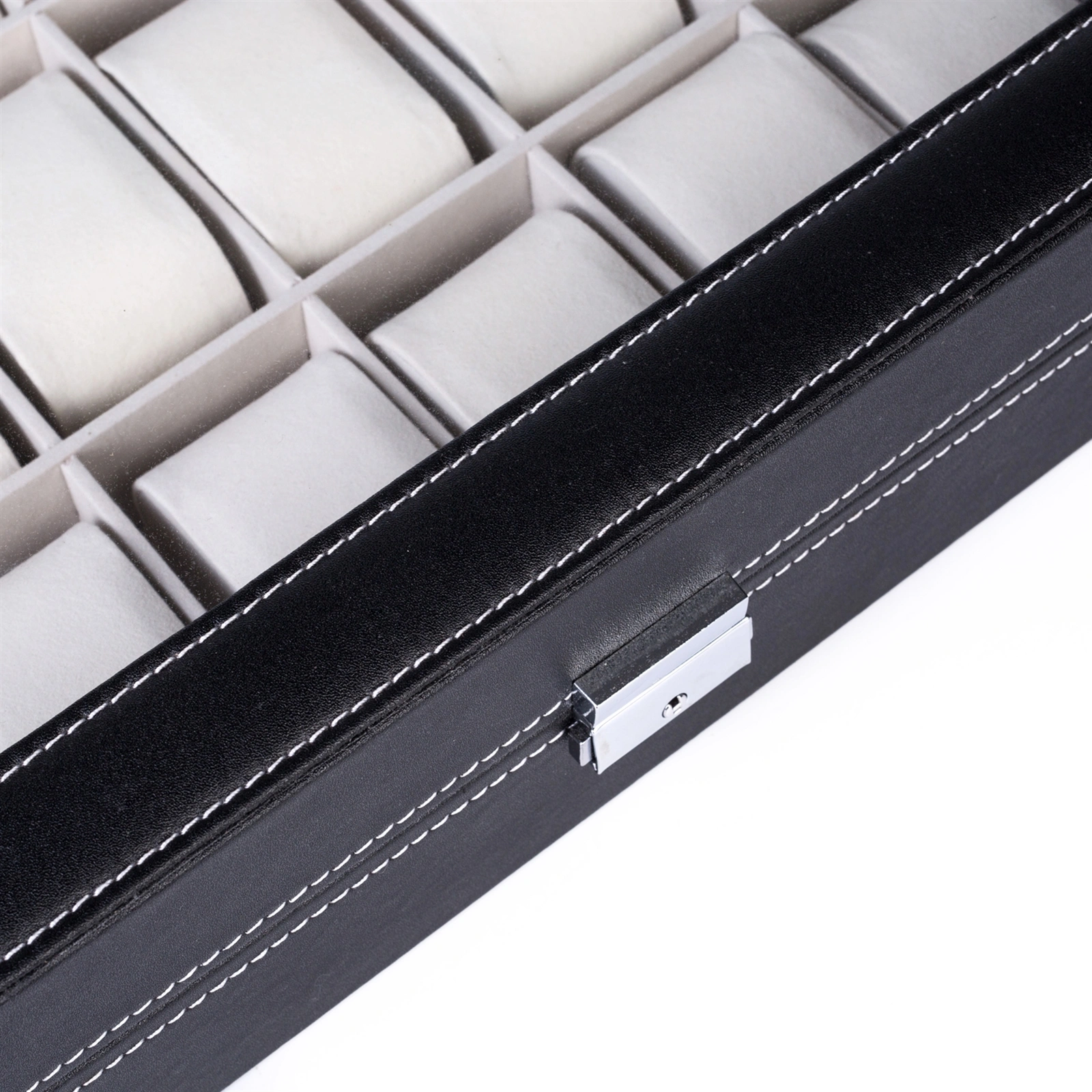 24 Compartments Top-level Opening Style Leather Watch Collection Box Black view 7