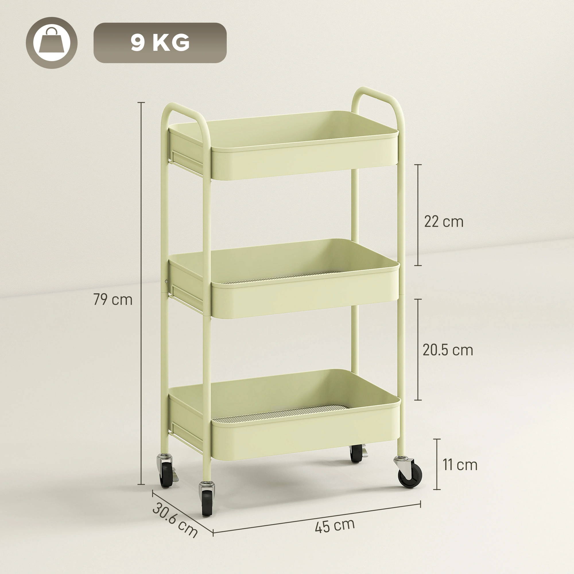Storage Trolley - Multi-Purpose Utility Cart with Wheels, Portable Organizer Shelf for Kitchen, Bathroom, Office, or Bedroom view 3