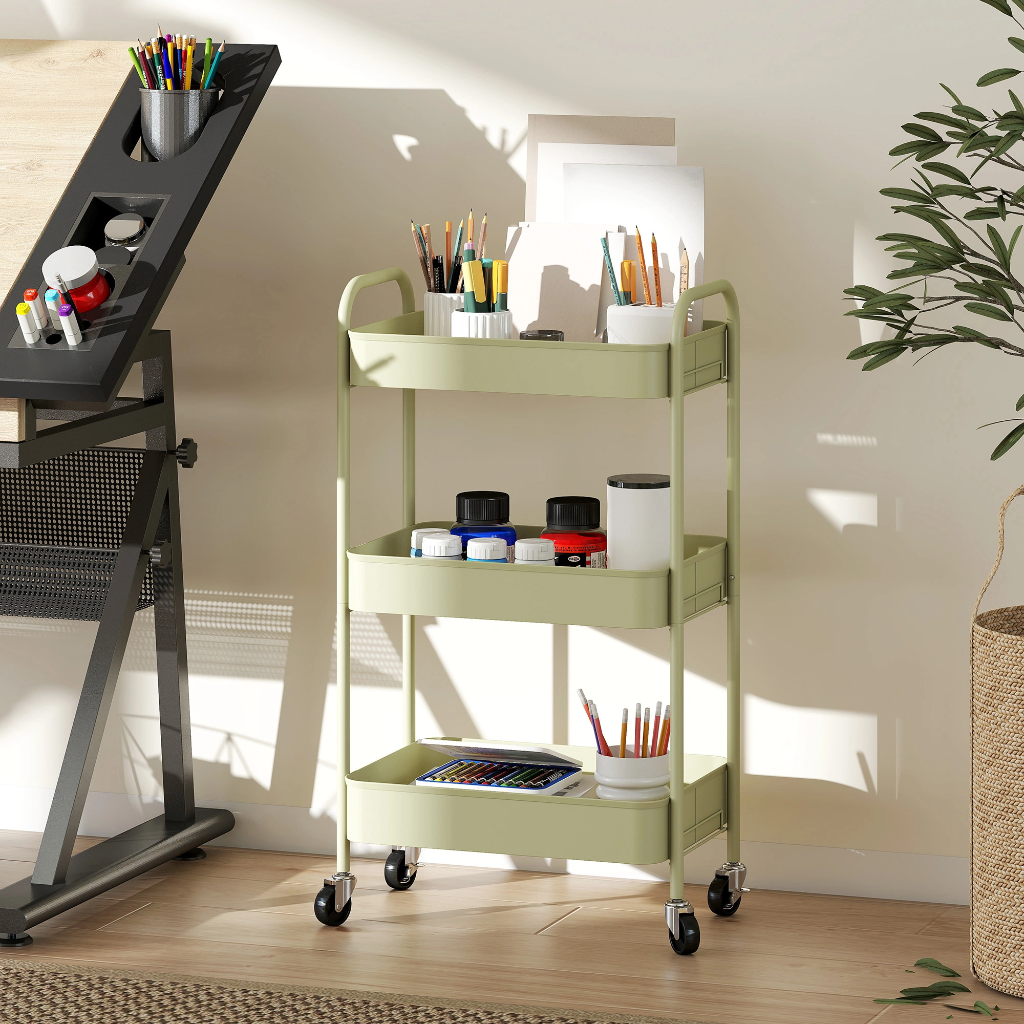 Storage Trolley - Multi-Purpose Utility Cart with Wheels, Portable Organizer Shelf for Kitchen, Bathroom, Office, or Bedroom view 4