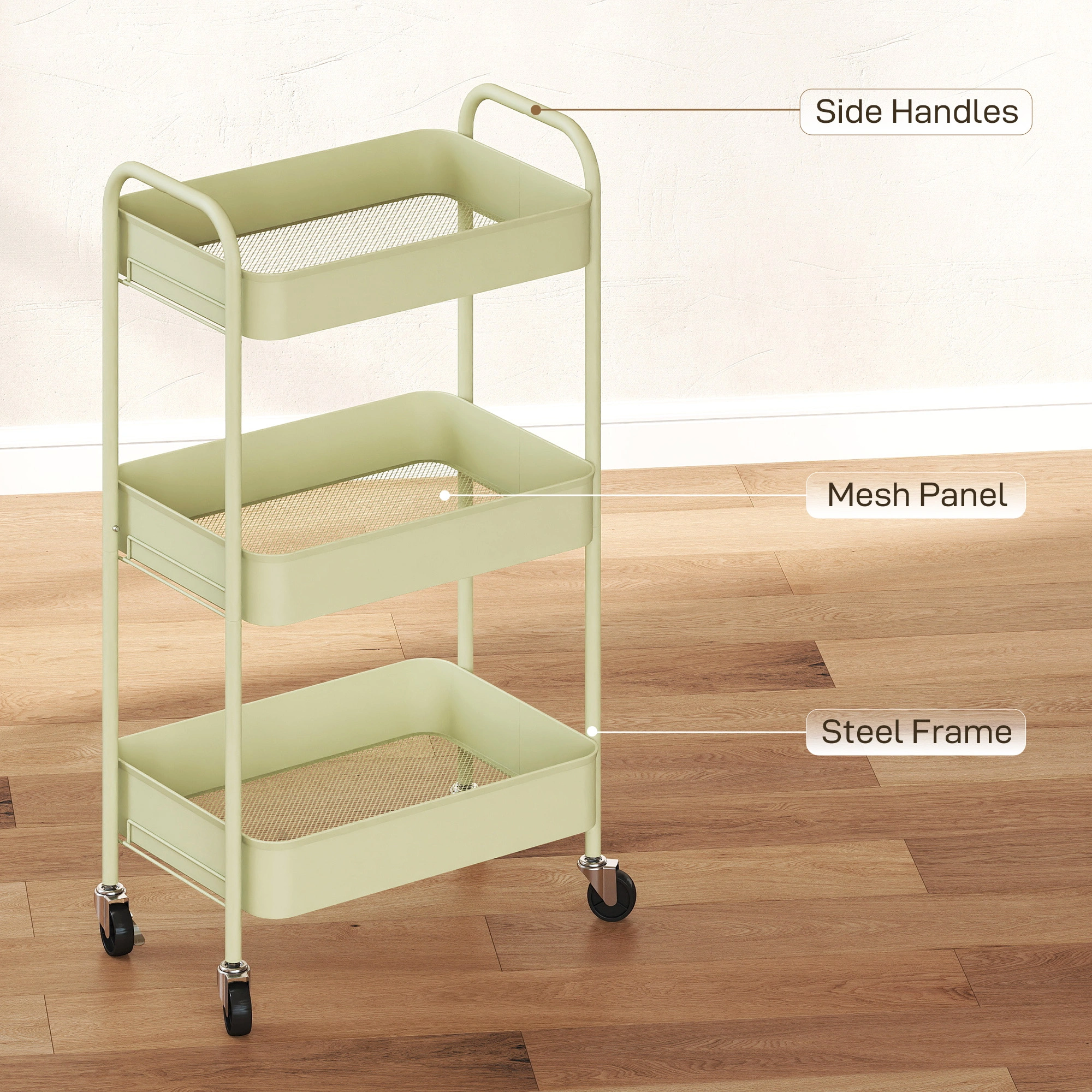 Storage Trolley - Multi-Purpose Utility Cart with Wheels, Portable Organizer Shelf for Kitchen, Bathroom, Office, or Bedroom view 5
