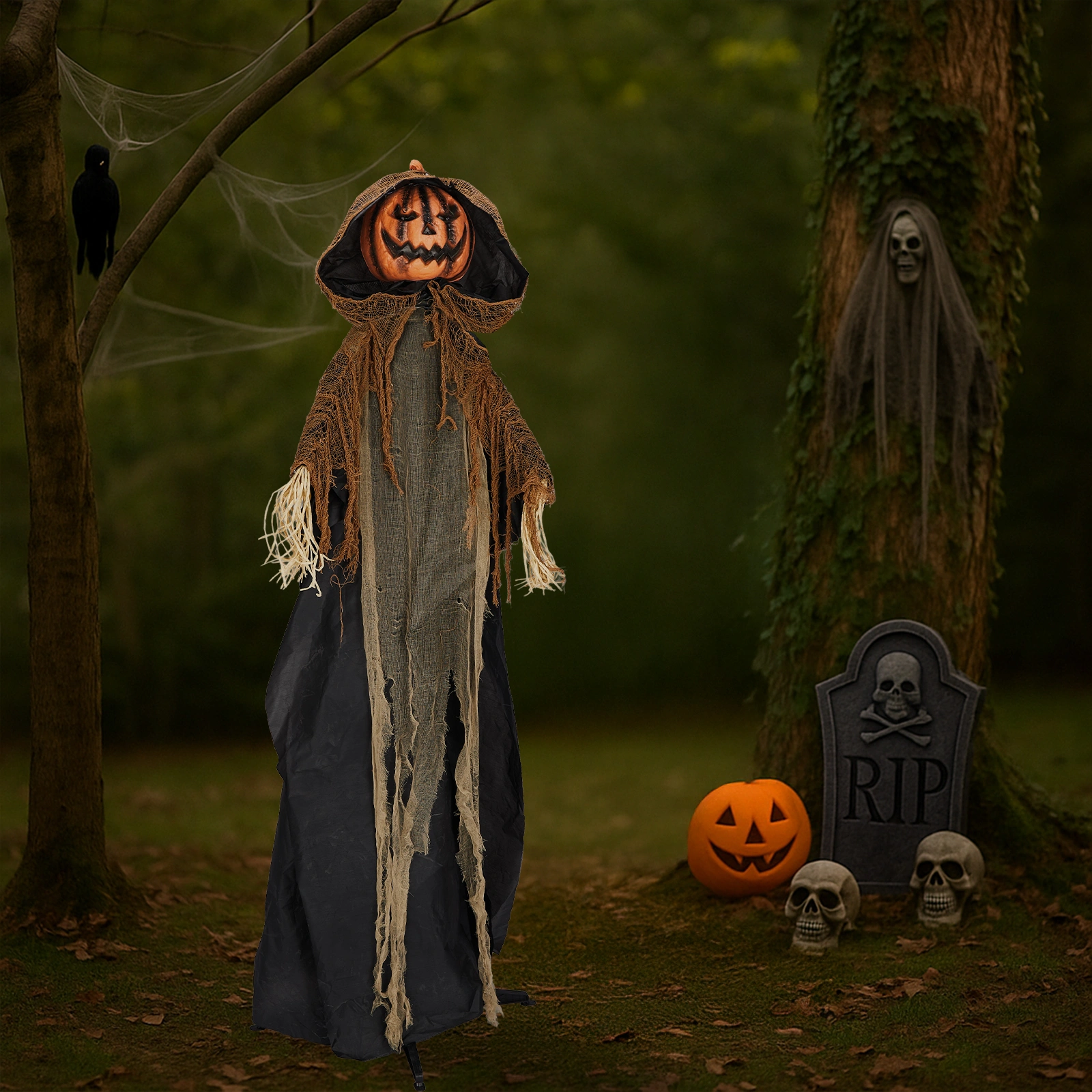 5.8ft Halloween Decorations Outdoor Life Size Animatronics Pumpkin Ghost, Sound-Actived Party Decor with Creepy Sound, Scary Haunted House Props for Garden Yard Lawn view 14