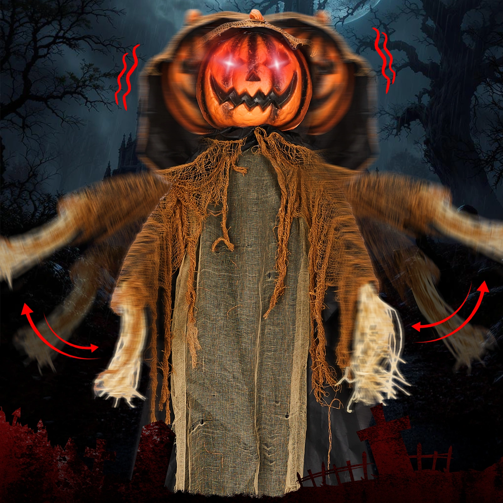 5.8ft Halloween Decorations Outdoor Life Size Animatronics Pumpkin Ghost, Sound-Actived Party Decor with Creepy Sound, Scary Haunted House Props for Garden Yard Lawn view 16