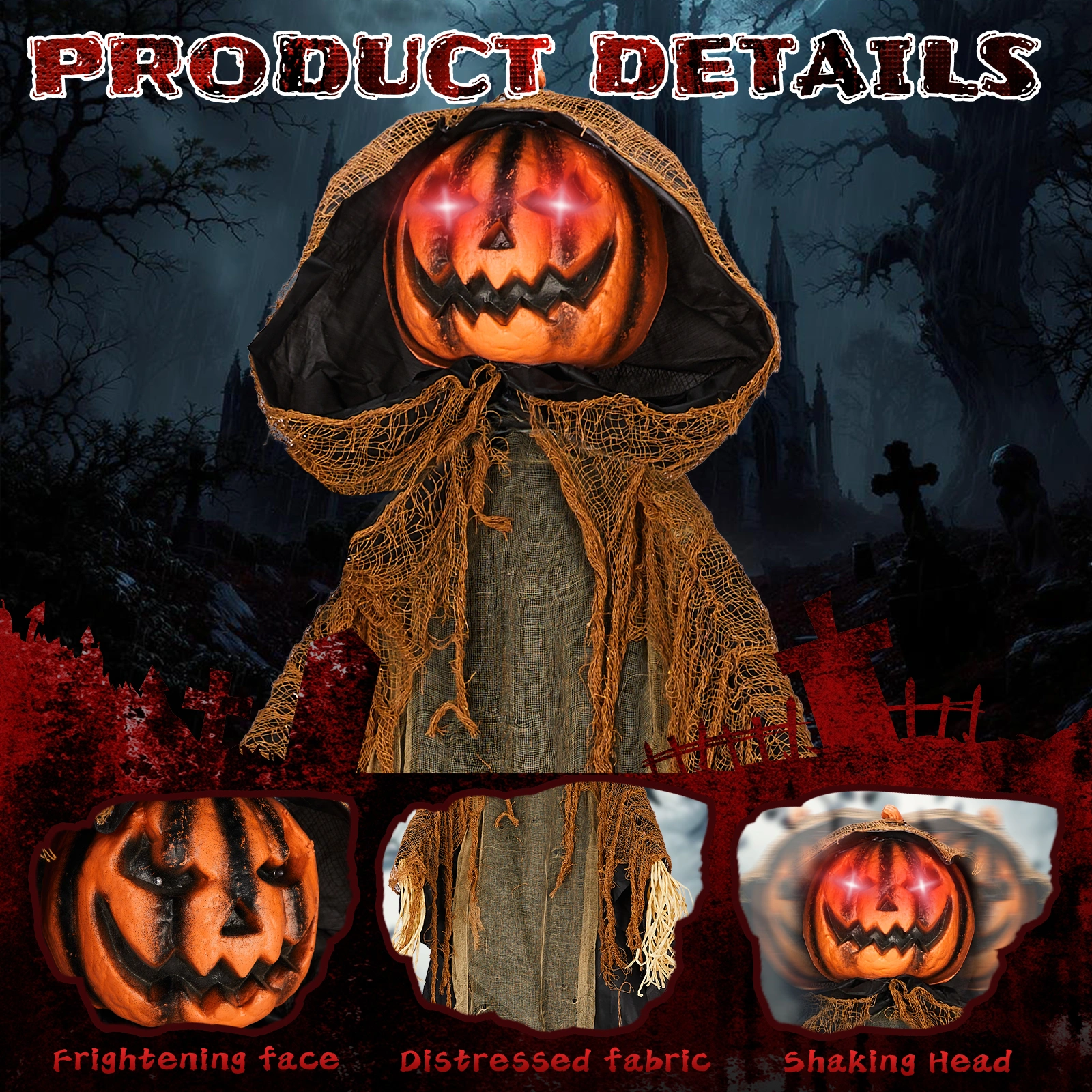 5.8ft Halloween Decorations Outdoor Life Size Animatronics Pumpkin Ghost, Sound-Actived Party Decor with Creepy Sound, Scary Haunted House Props for Garden Yard Lawn view 5