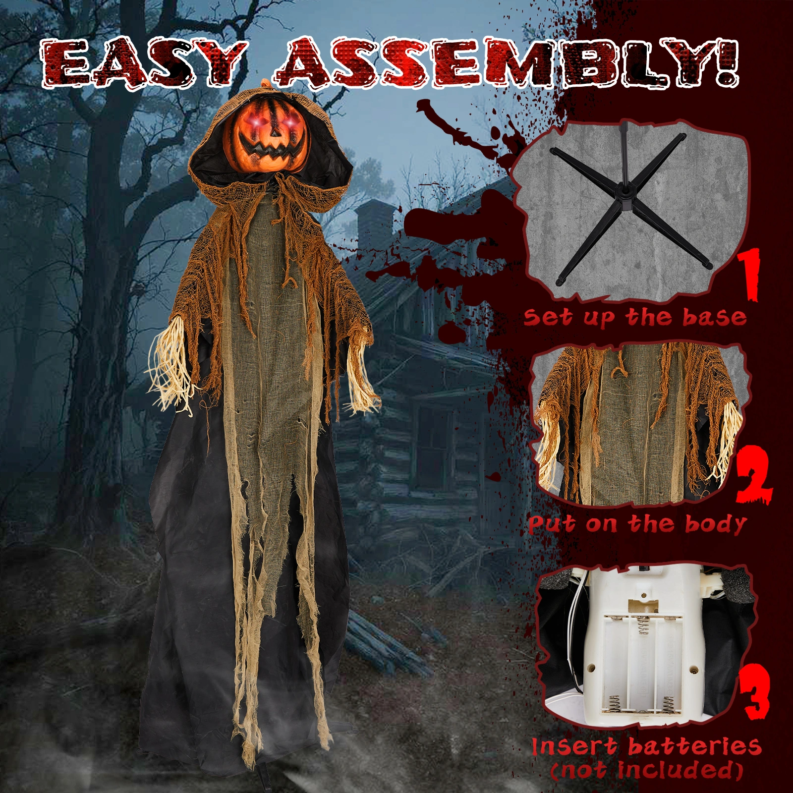 5.8ft Halloween Decorations Outdoor Life Size Animatronics Pumpkin Ghost, Sound-Actived Party Decor with Creepy Sound, Scary Haunted House Props for Garden Yard Lawn view 6