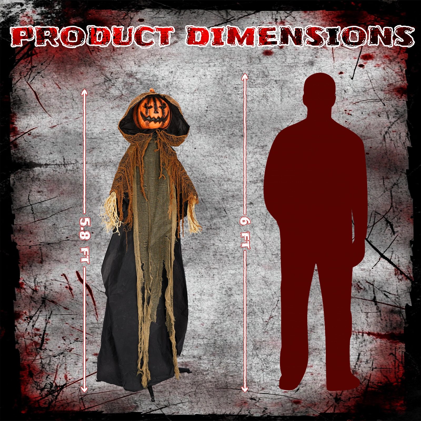5.8ft Halloween Decorations Outdoor Life Size Animatronics Pumpkin Ghost, Sound-Actived Party Decor with Creepy Sound, Scary Haunted House Props for Garden Yard Lawn view 8