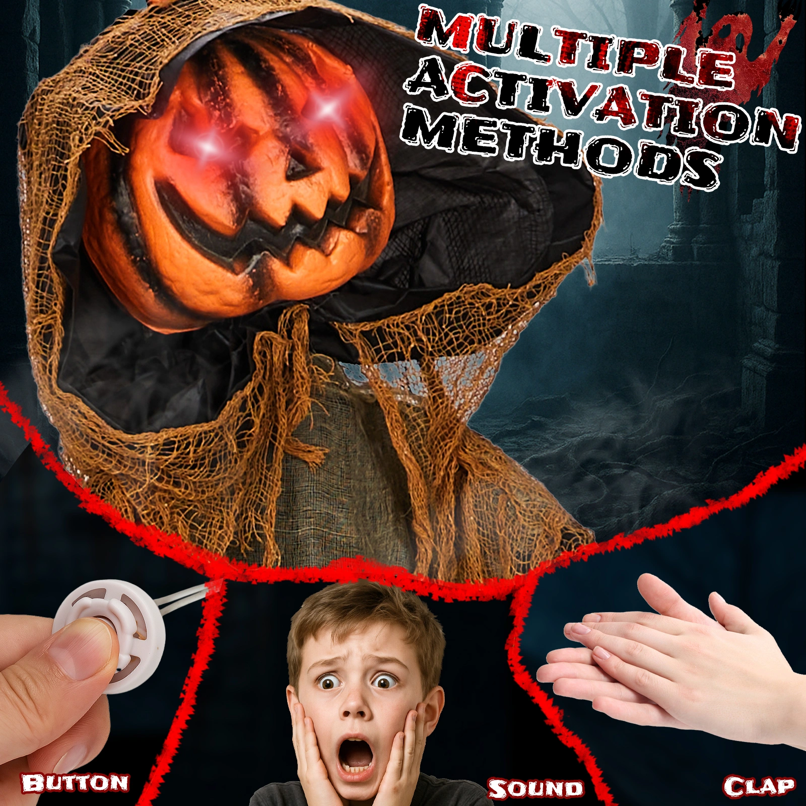 5.8ft Halloween Decorations Outdoor Life Size Animatronics Pumpkin Ghost, Sound-Actived Party Decor with Creepy Sound, Scary Haunted House Props for Garden Yard Lawn view 9