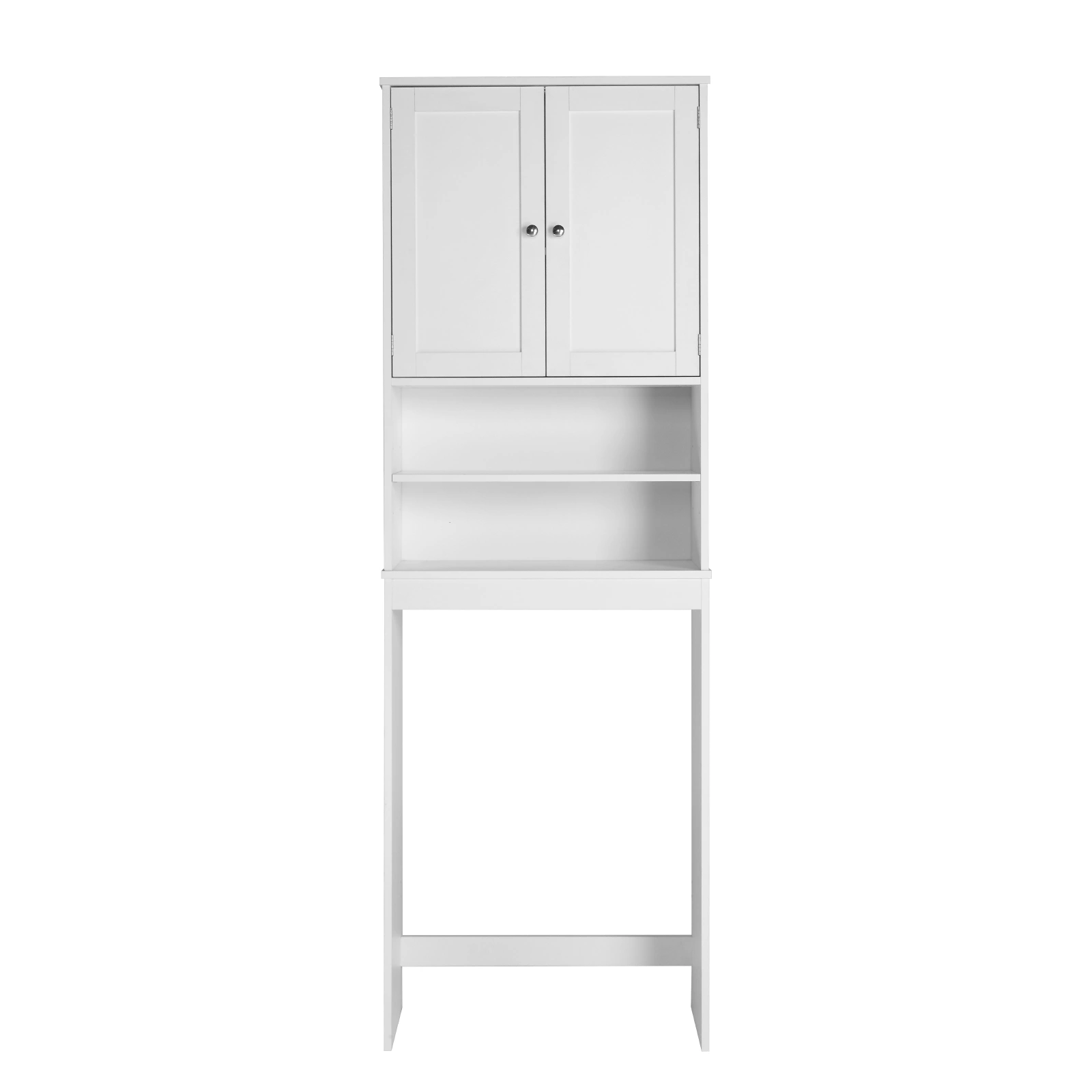 White Melamine Veneer Toilet Cabinet, 2-Door 2-Shelf Bathroom Storage, Particleboard, 64.6x26x190cm view 2