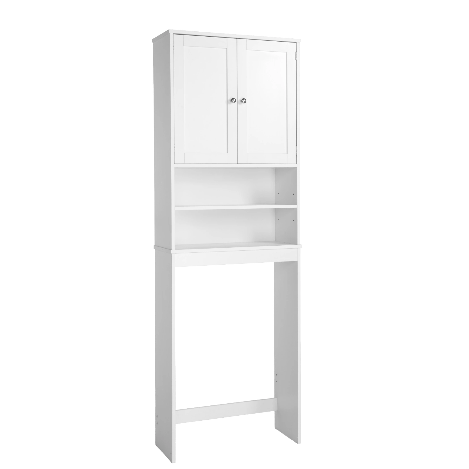 White Melamine Veneer Toilet Cabinet, 2-Door 2-Shelf Bathroom Storage, Particleboard, 64.6x26x190cm view 3