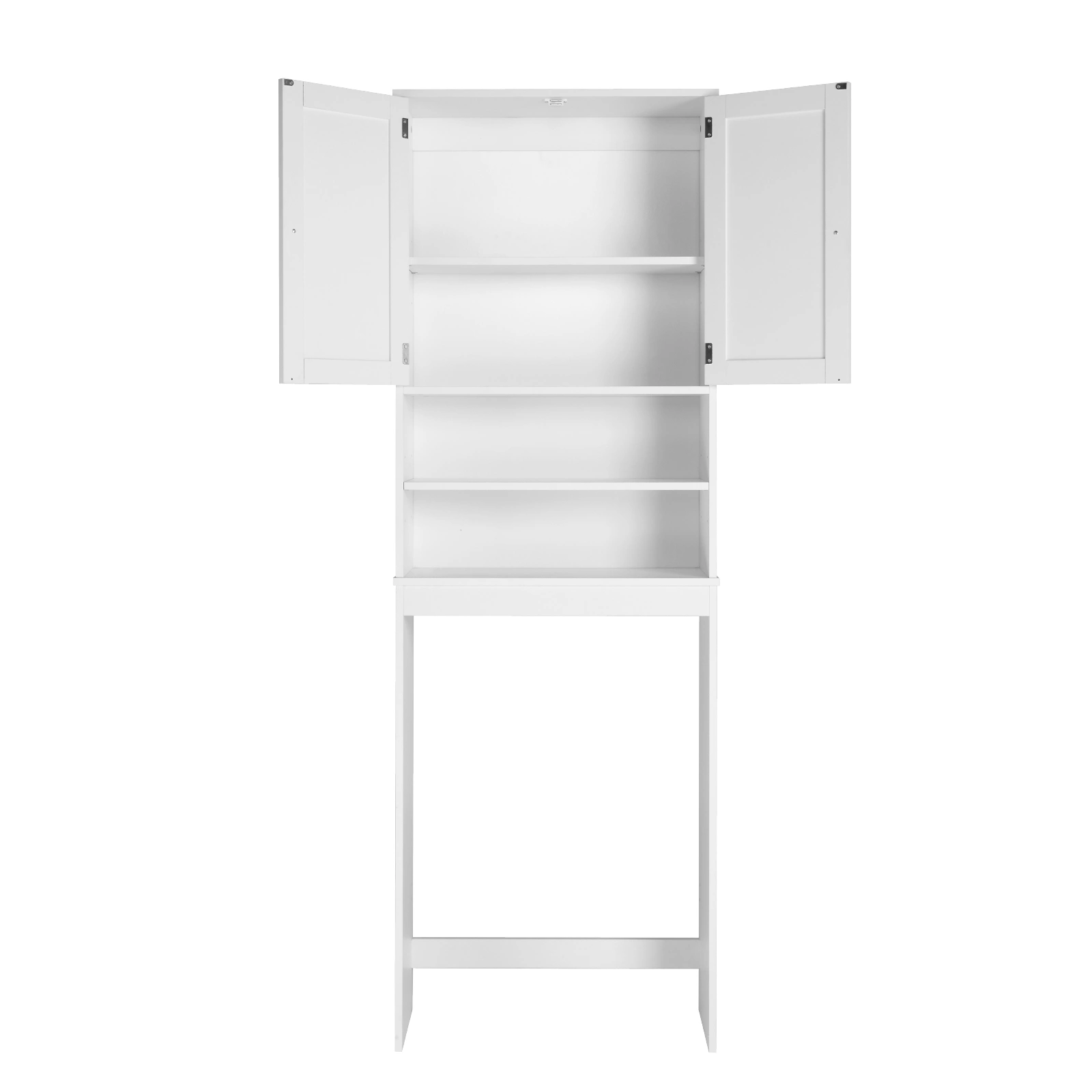 White Melamine Veneer Toilet Cabinet, 2-Door 2-Shelf Bathroom Storage, Particleboard, 64.6x26x190cm view 4