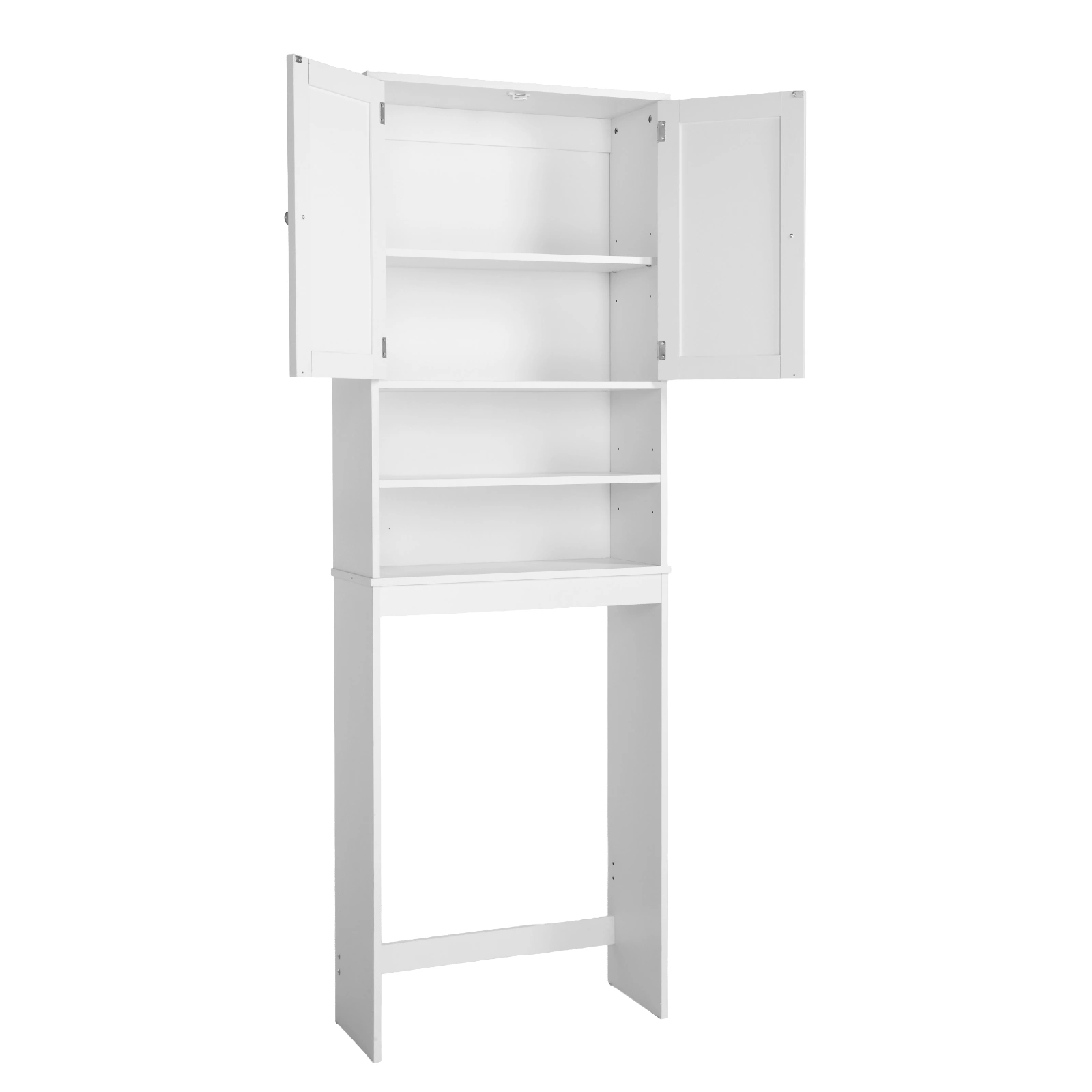 White Melamine Veneer Toilet Cabinet, 2-Door 2-Shelf Bathroom Storage, Particleboard, 64.6x26x190cm view 5