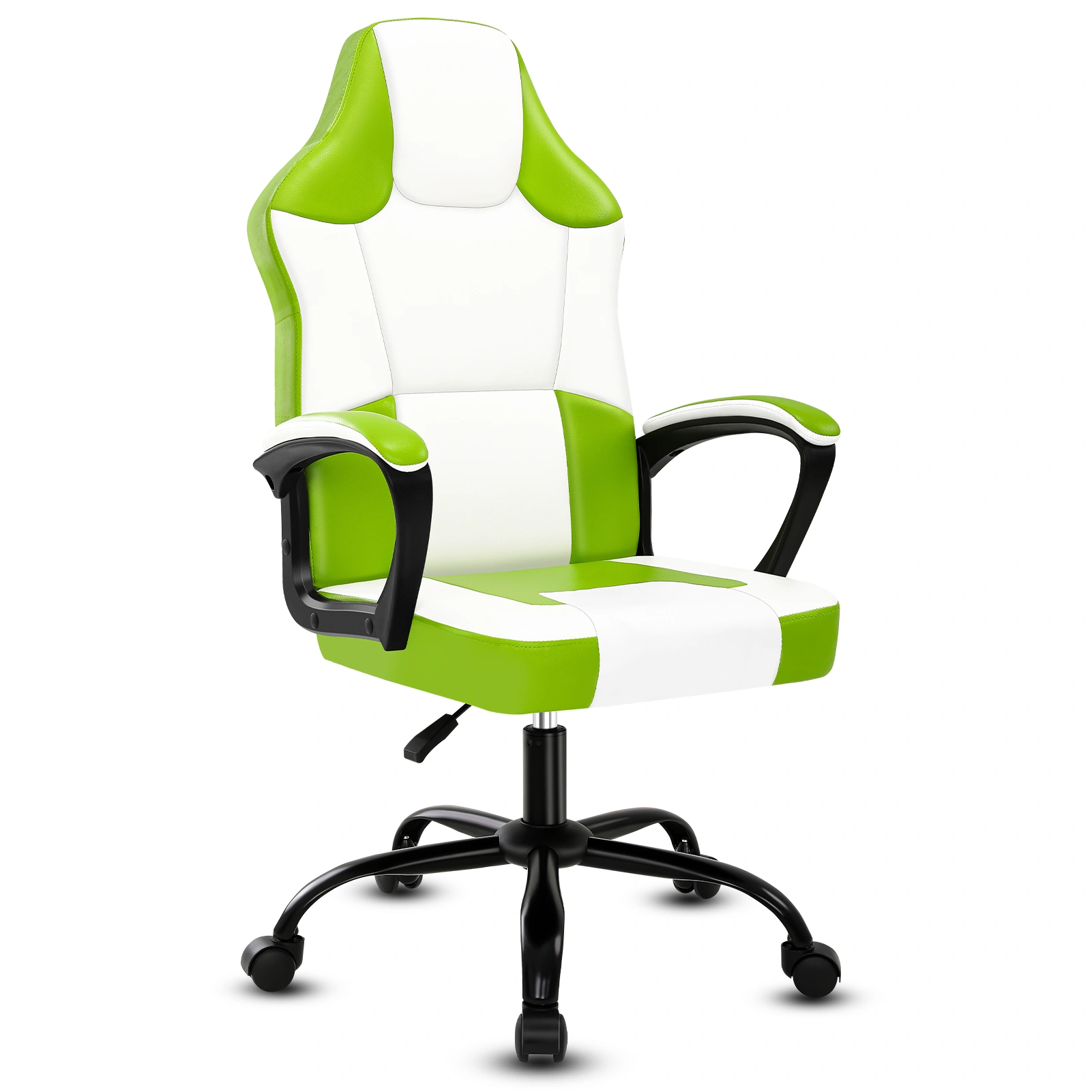 Gaming Chair with Footrest, Ergonomic PU Leather Big and Tall Computer Chair, 360° Swivel Height Adjustable Office Desk Chair, Black