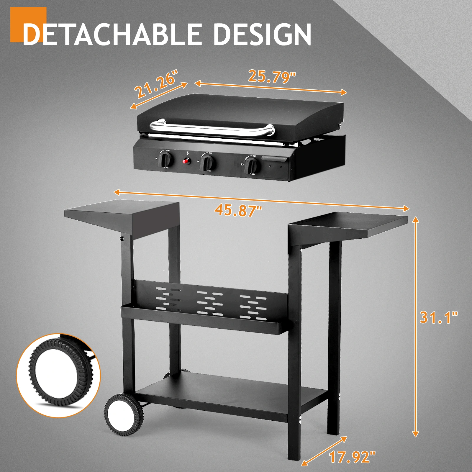 3-Burner Flat Top Gas Griddle Cooking Station with Ceramic Coated Cast Iron Pan, 30,000 BTU Propane Fuelled Griddle Station with Side Shelves & Spice Rack for Outdoor Barbecue Backyard Cookout view 10