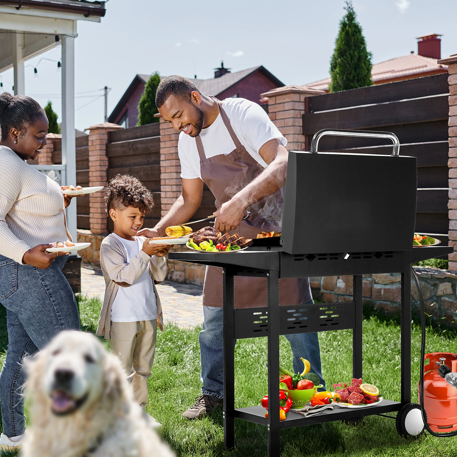 3-Burner Flat Top Gas Griddle Cooking Station with Ceramic Coated Cast Iron Pan, 30,000 BTU Propane Fuelled Griddle Station with Side Shelves & Spice Rack for Outdoor Barbecue Backyard Cookout view 16