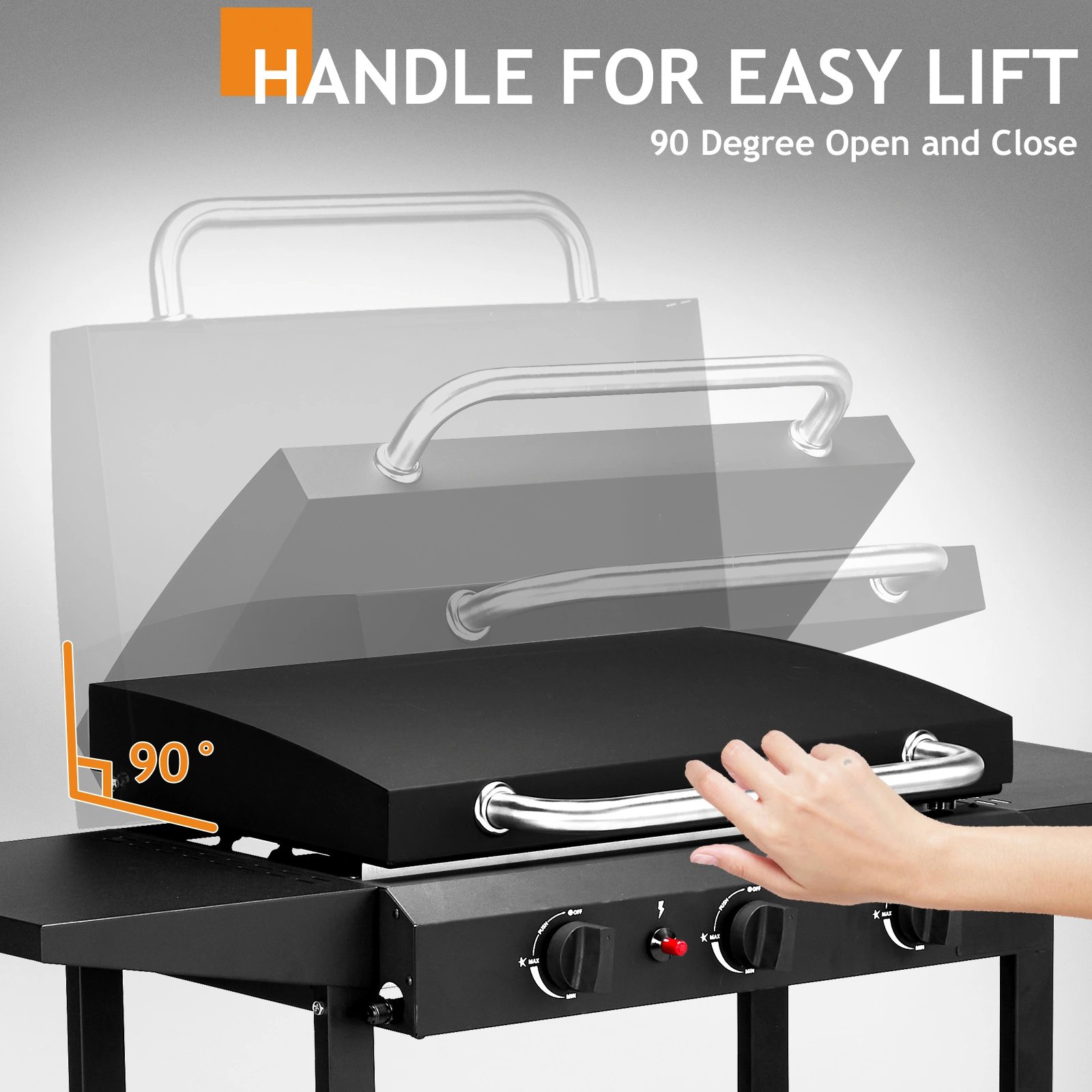 3-Burner Flat Top Gas Griddle Cooking Station with Ceramic Coated Cast Iron Pan, 30,000 BTU Propane Fuelled Griddle Station with Side Shelves & Spice Rack for Outdoor Barbecue Backyard Cookout view 7