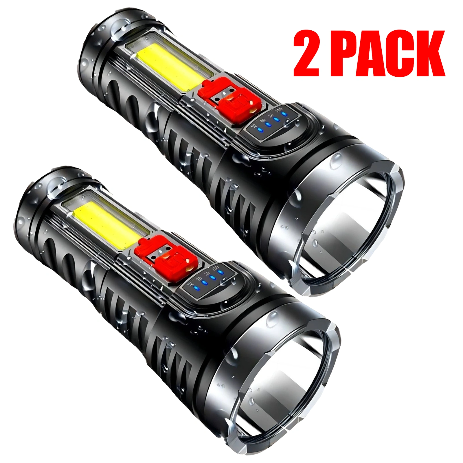 2 Pack USB Rechargeable LED Flashlight, 4-Mode Camping Hiking Torch, Work Light for Outdoor view 2