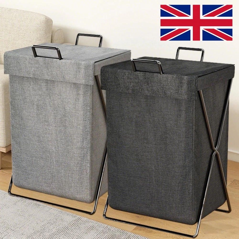 Folding Laundry Basket Hamper with Lid, Large Clothes Storage Bin Bag for Dirty Washing - Black view 2