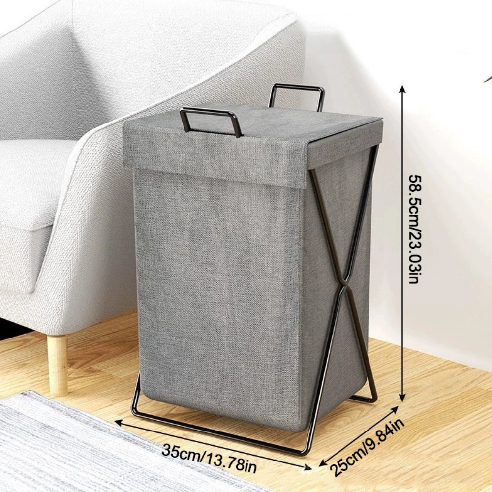 Folding Laundry Basket Hamper with Lid, Large Clothes Storage Bin Bag for Dirty Washing - Black view 5