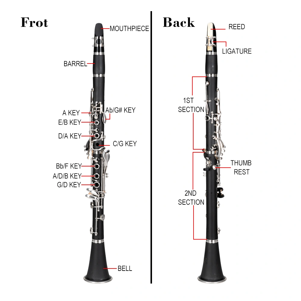 17 Keys Flat B Black Clarinet with Two Mouthpieces Connector for Beginner Student view 23