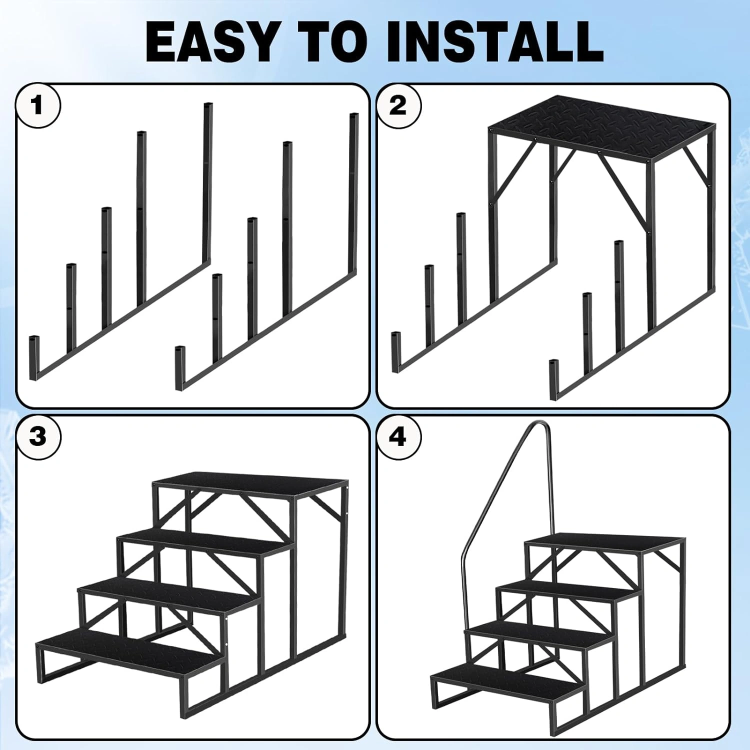 Above Ground Pool Ladder with Handrail, Heavy Duty Swimming Pool Steps & RV Camper Steps, 660 lbs Capacity, Hot Tub Mobile Home Stair Access Ramp view 5