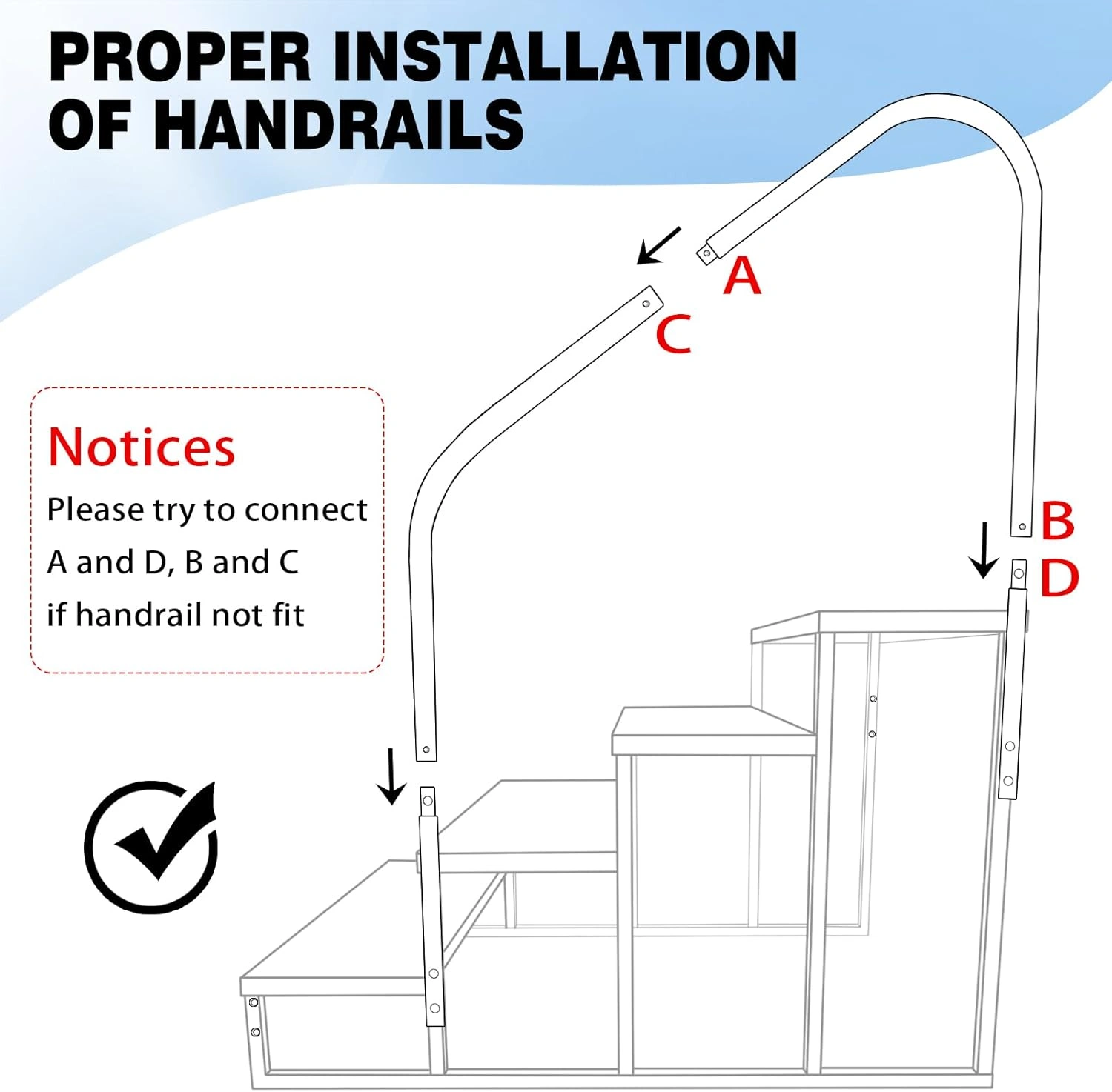 Above Ground Pool Ladder with Handrail, Heavy Duty Swimming Pool Steps & RV Camper Steps, 660 lbs Capacity, Hot Tub Mobile Home Stair Access Ramp view 6