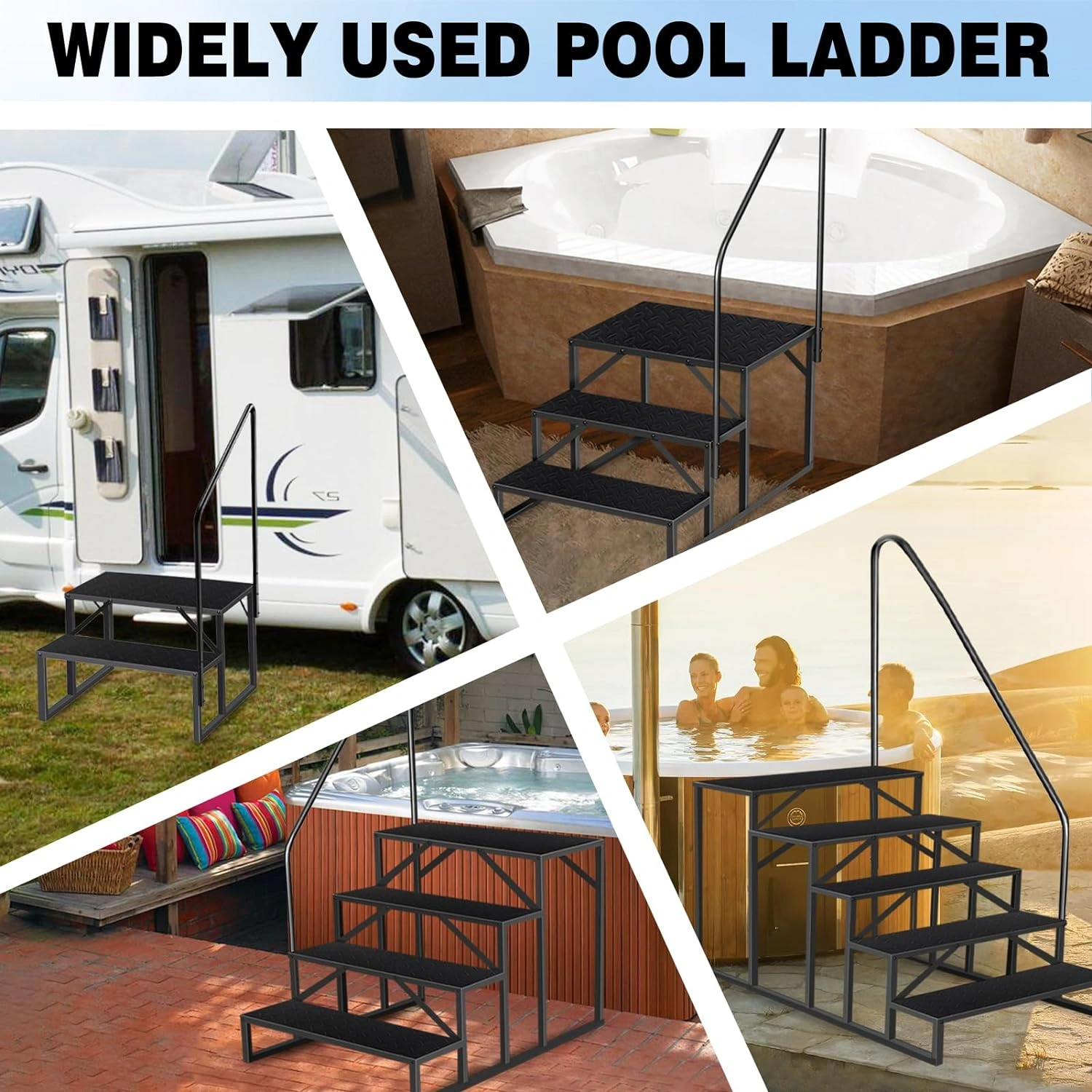 Above Ground Pool Ladder with Handrail, Heavy Duty Swimming Pool Steps & RV Camper Steps, 660 lbs Capacity, Hot Tub Mobile Home Stair Access Ramp view 7