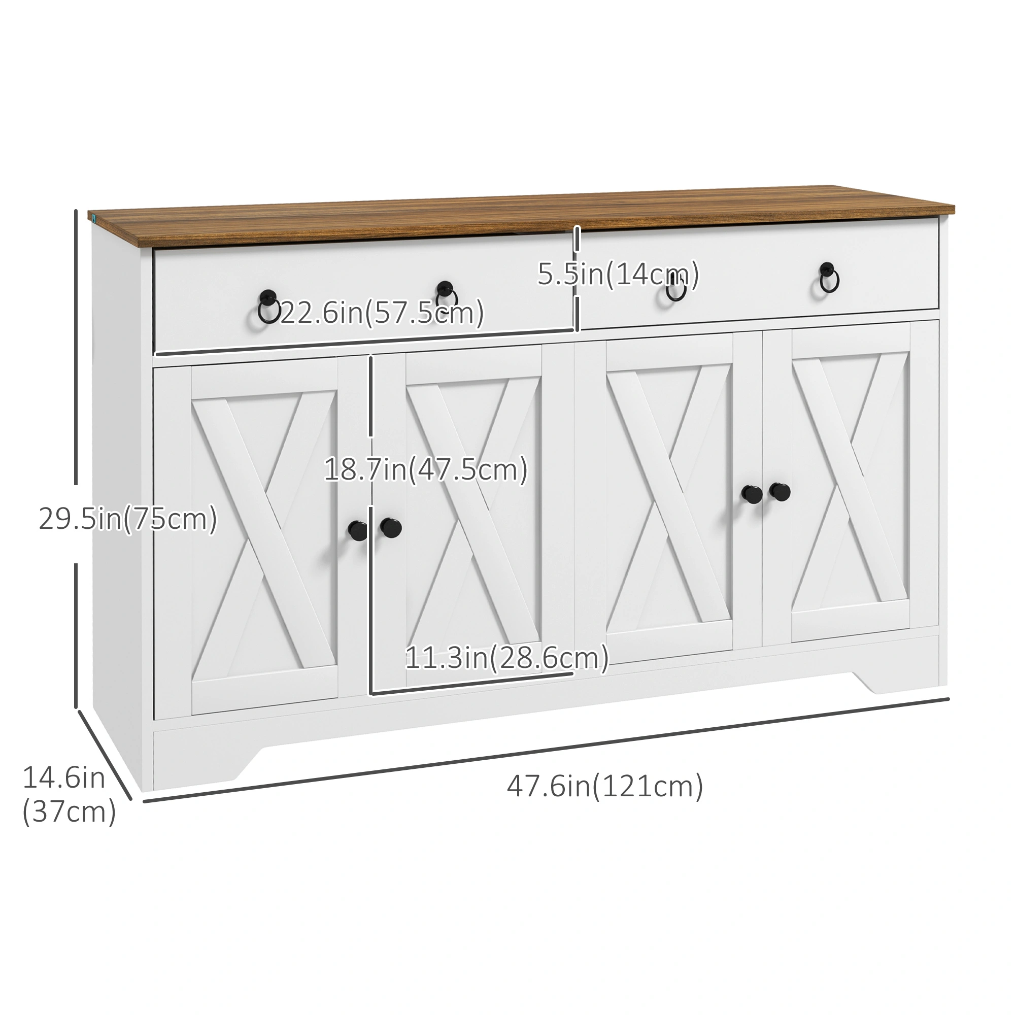 Farmhouse Kitchen Storage Cabinet with Drawers, Shelves & Barn Style Doors view 2