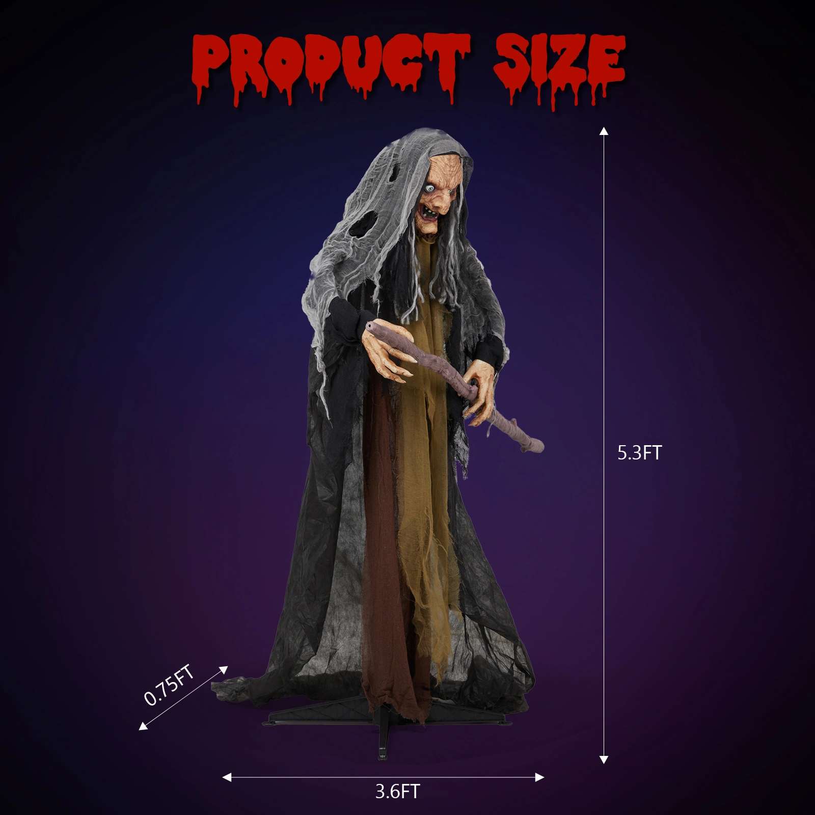 5.3ft Witch with Crutch Halloween Standing Decoration view 3
