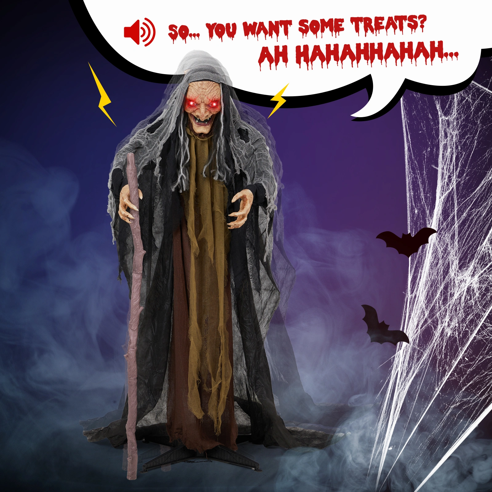 5.3ft Witch with Crutch Halloween Standing Decoration view 6