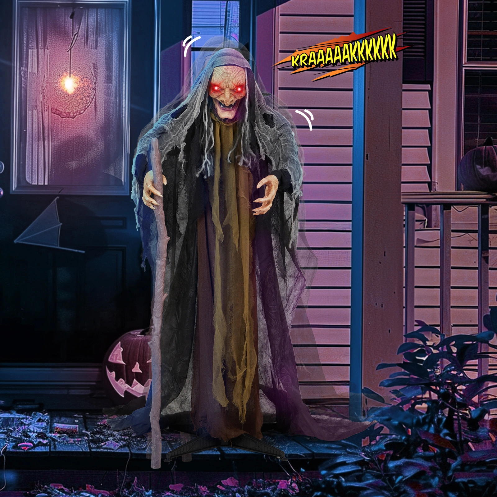 5.3ft Witch with Crutch Halloween Standing Decoration view 8