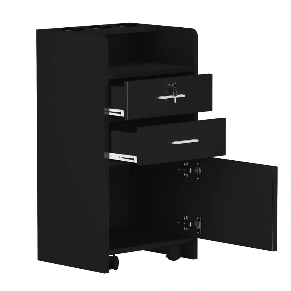 Salon Wood Rolling Drawer Cabinet Trolley Spa 3-layer Cabinet Equipment with A Lock Black view 4